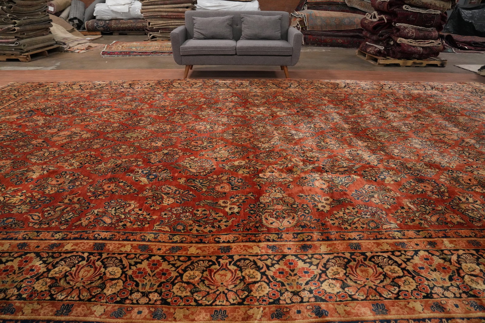 Antique Vegetable Dye Sarouk Persian Large Rug 12x21 - 3