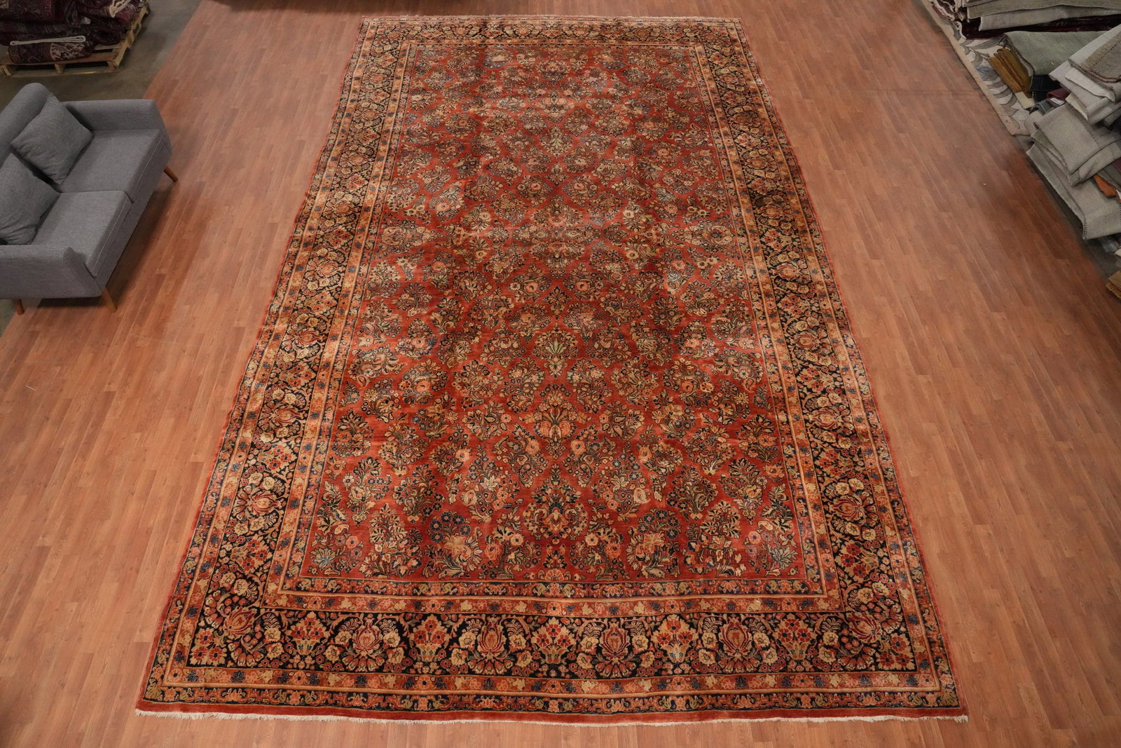 Antique Vegetable Dye Sarouk Persian Large Rug 12x21 - 4
