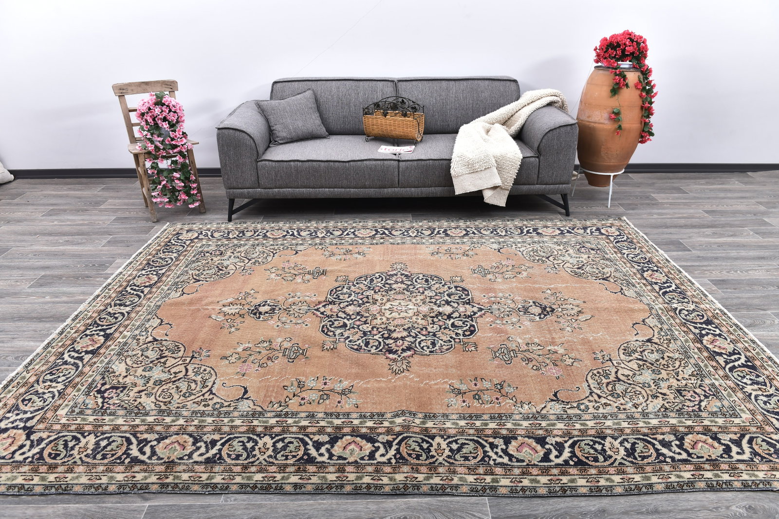 7'2'' x 9'11'' Handmade Vintage Wool Rug - 243824: Title: 7'2'' x 9'11'' Handmade Vintage Wool Rug - 243824 Description:7'2'' x 9'11'' Handmade Vintage Wool Rug - 243824 Origin:Turkiye Date/Period:1960-90 Materials:Wool,Cotton Dimension:7'2''x9'11'' f