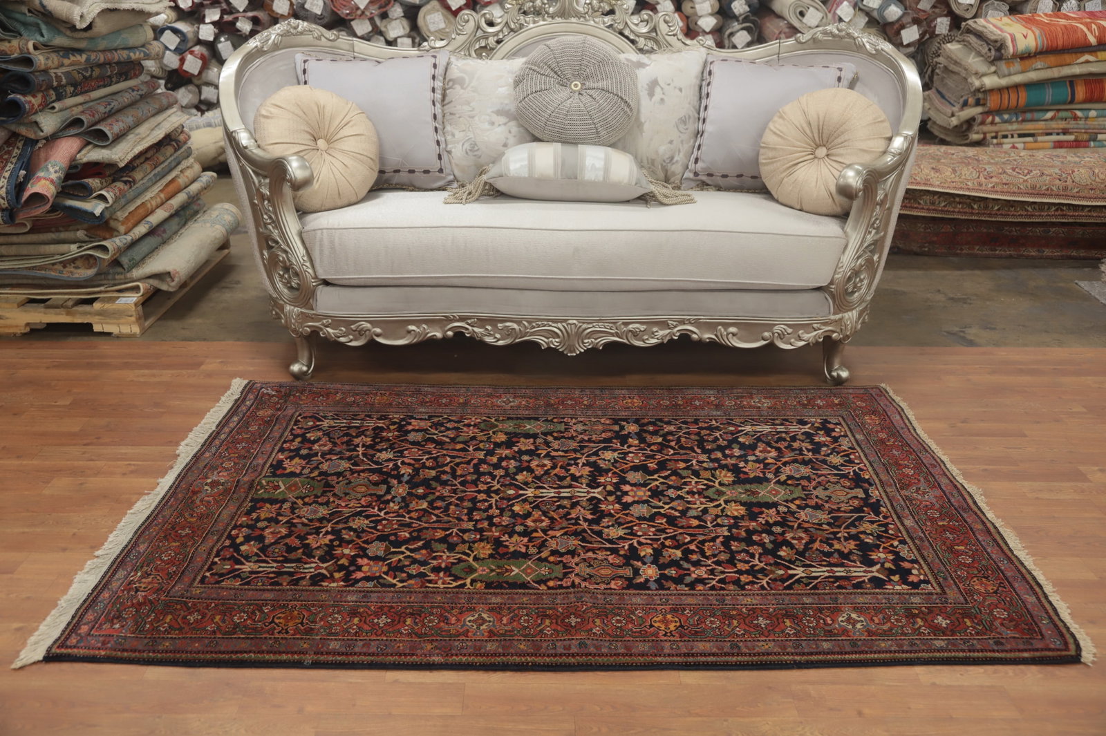 Antique Vegetable Dye Sarouk Farahan Persian Rug 4x7 - 3