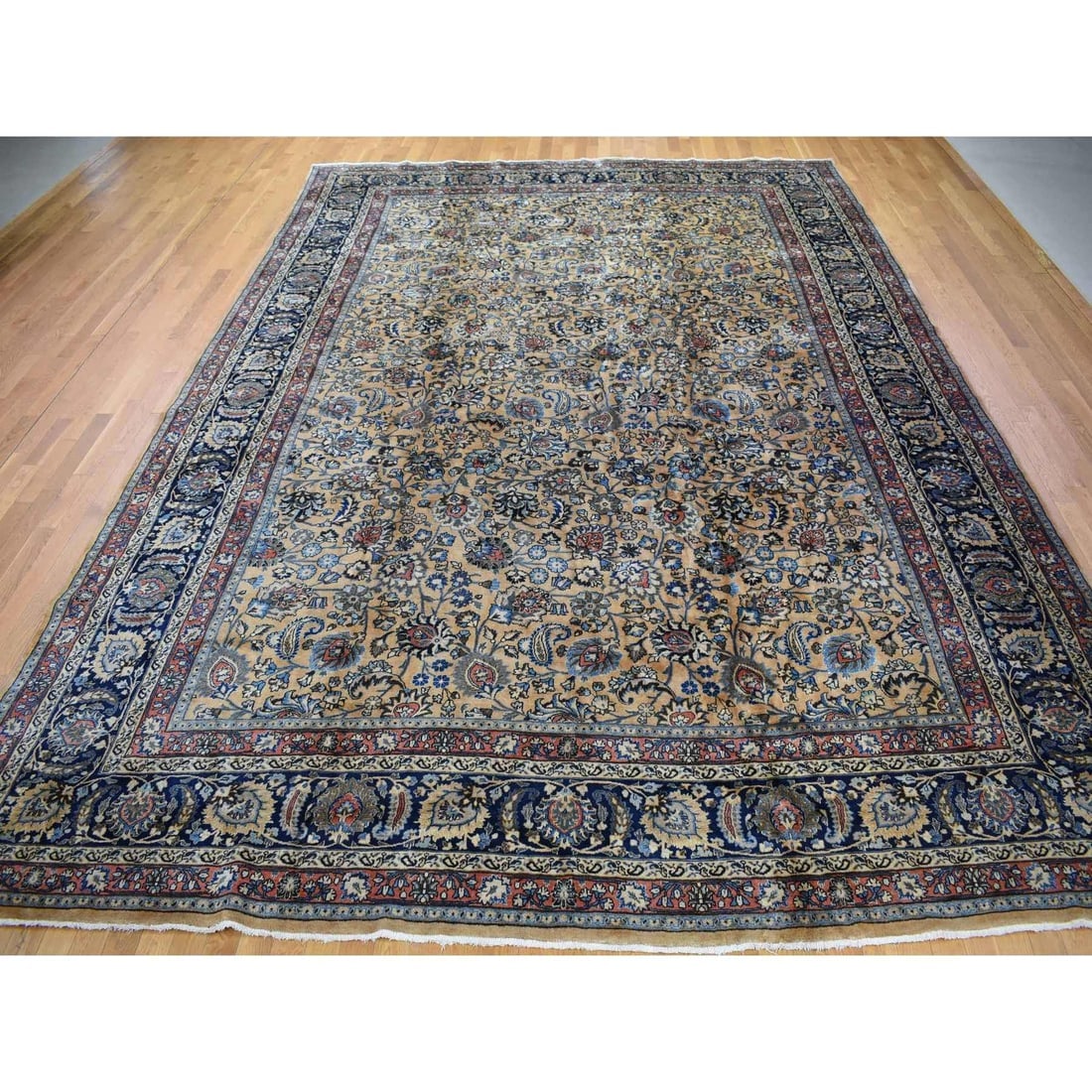 Ivory, Antique Persian Mashad, Hand Knotted, 100% Wool, Oversized Rug - 2