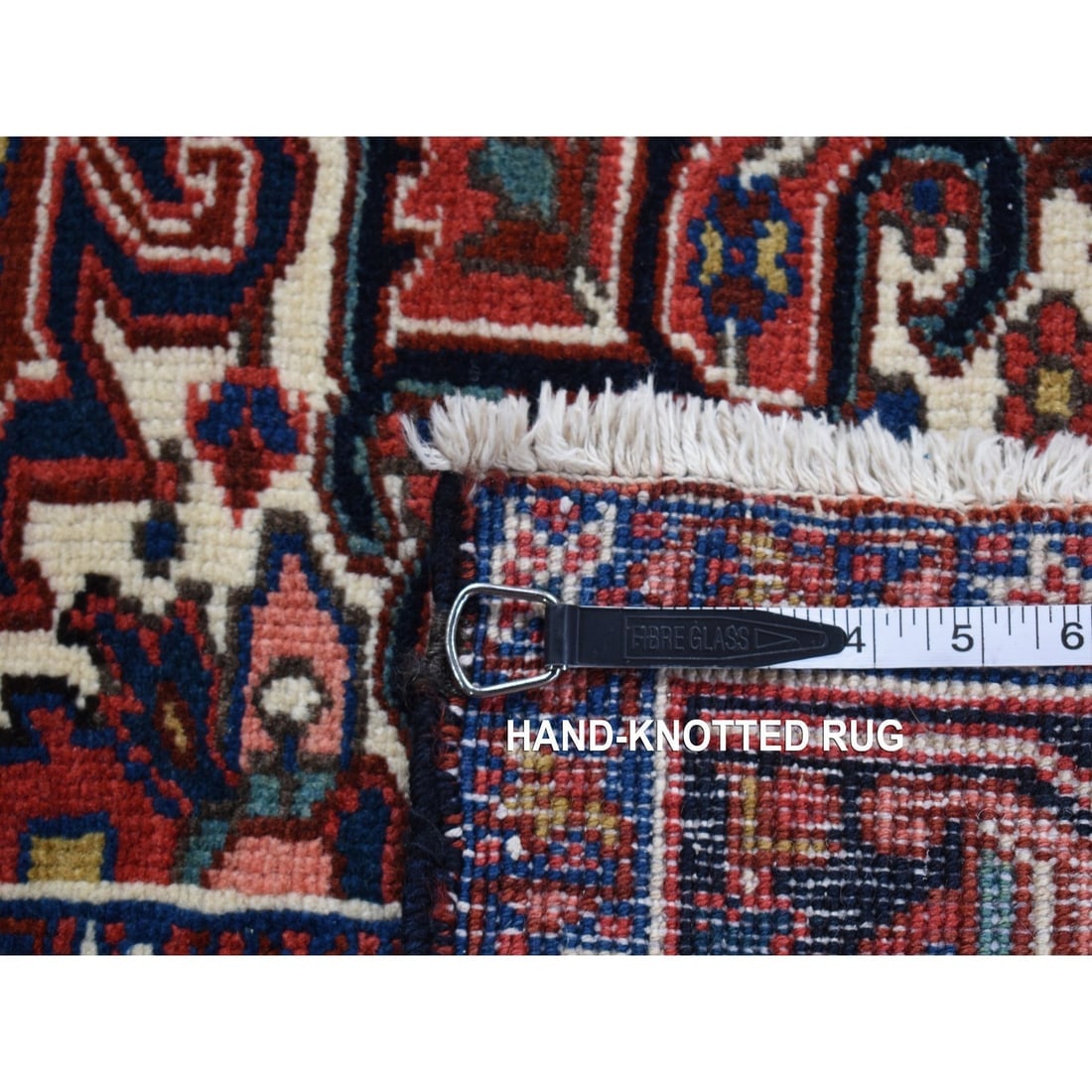 Red, Semi Antique Persian Heriz, Hand Knotted, Soft Wool Rug - 9