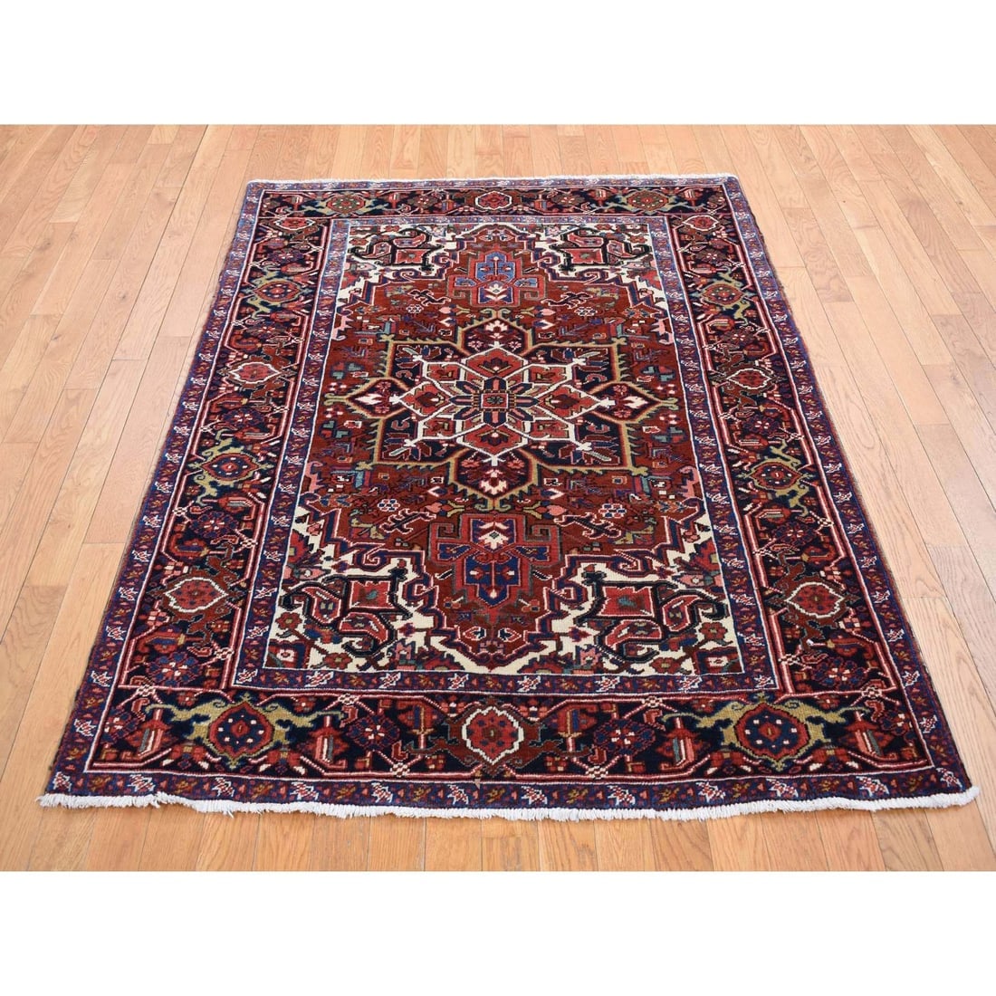 Red, Semi Antique Persian Heriz, Hand Knotted, Soft Wool Rug - 2