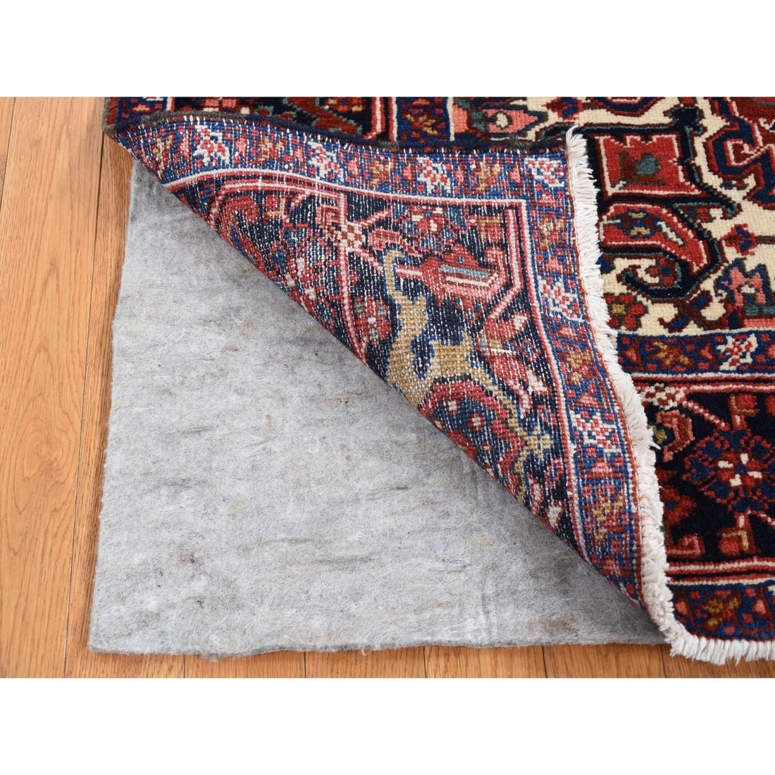 Red, Semi Antique Persian Heriz, Hand Knotted, Soft Wool Rug - 3