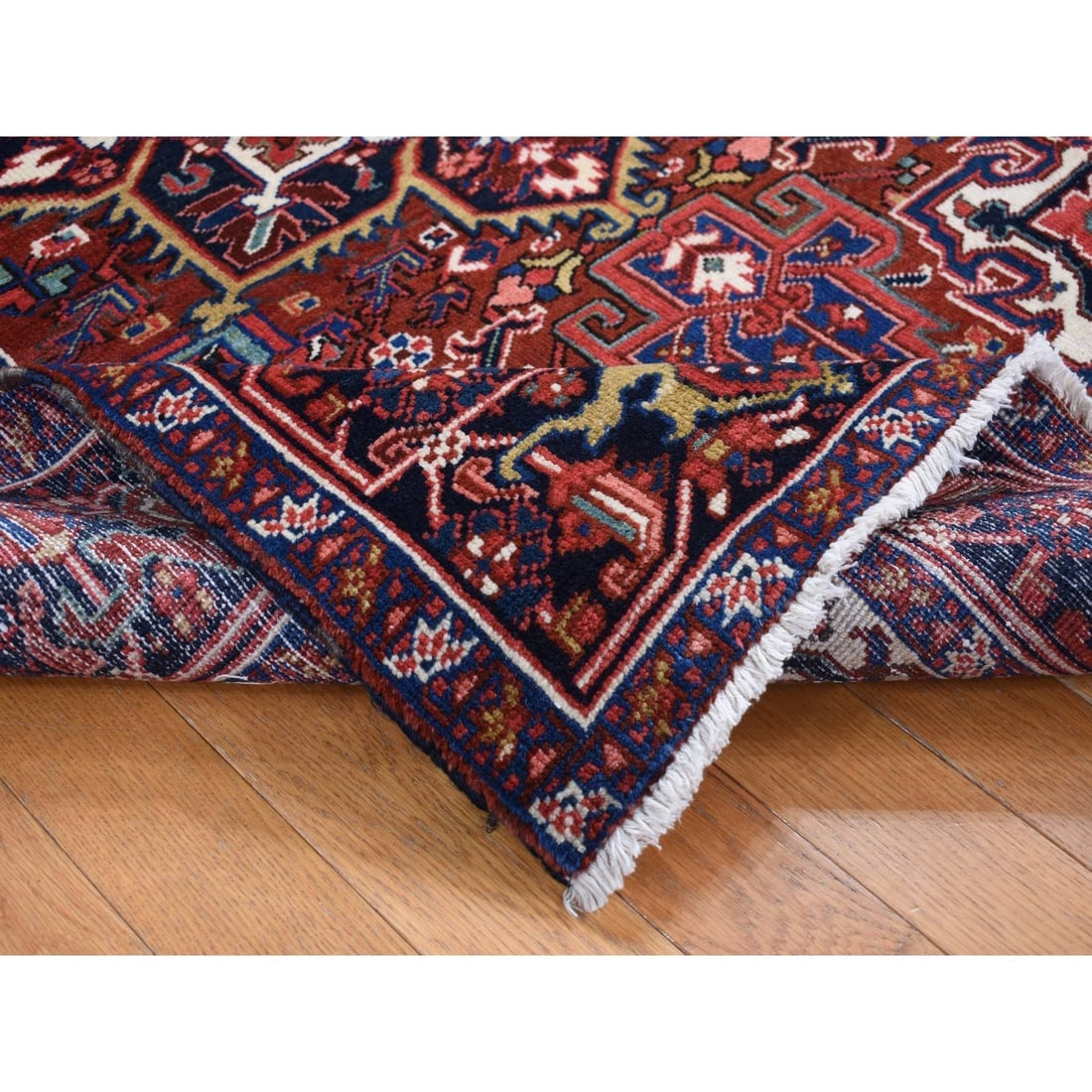 Red, Semi Antique Persian Heriz, Hand Knotted, Soft Wool Rug - 4