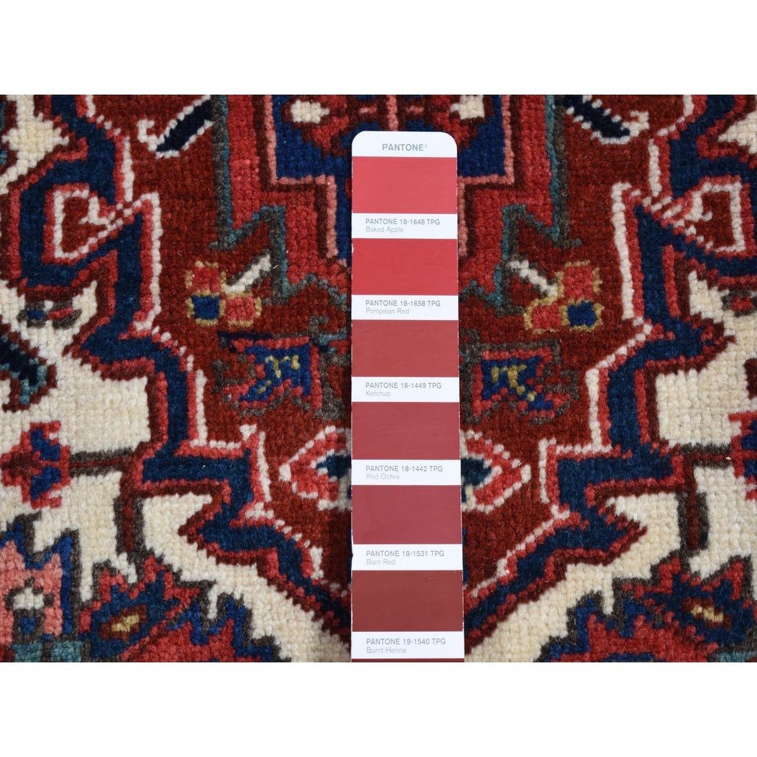 Red, Semi Antique Persian Heriz, Hand Knotted, Soft Wool Rug - 5