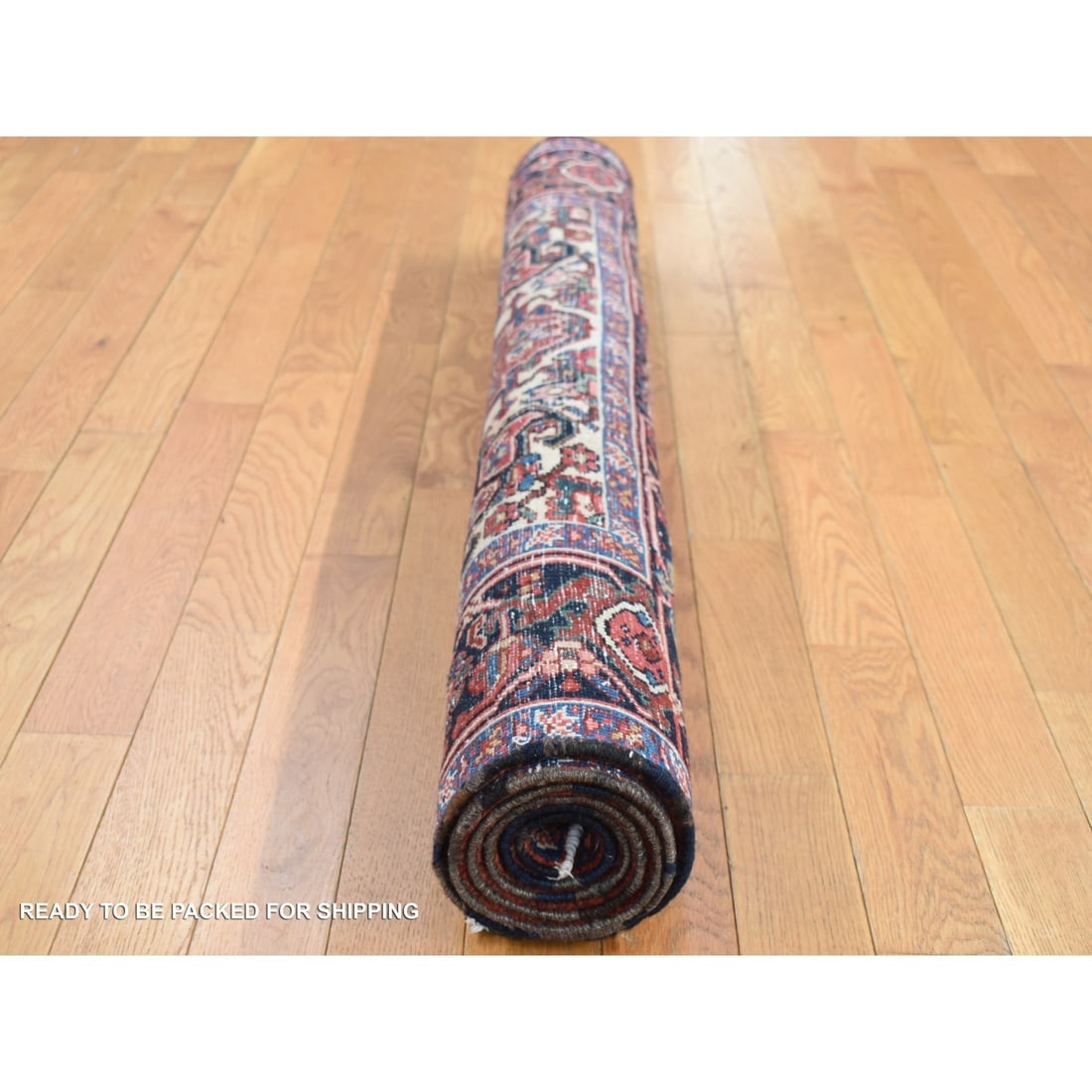 Red, Semi Antique Persian Heriz, Hand Knotted, Soft Wool Rug - 7