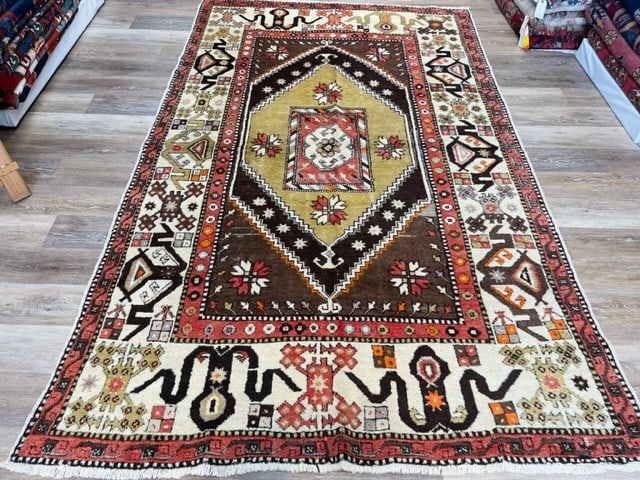 Antique Turkish Village rug-1562: Title:Antique Turkish Village rug-1562 Description:Decorative antique Turkish rug from central Turkey, size 5 ft. 5 inches by 8 ft. 7 inches, circa 1930, excellent condition, complete rug with all ori