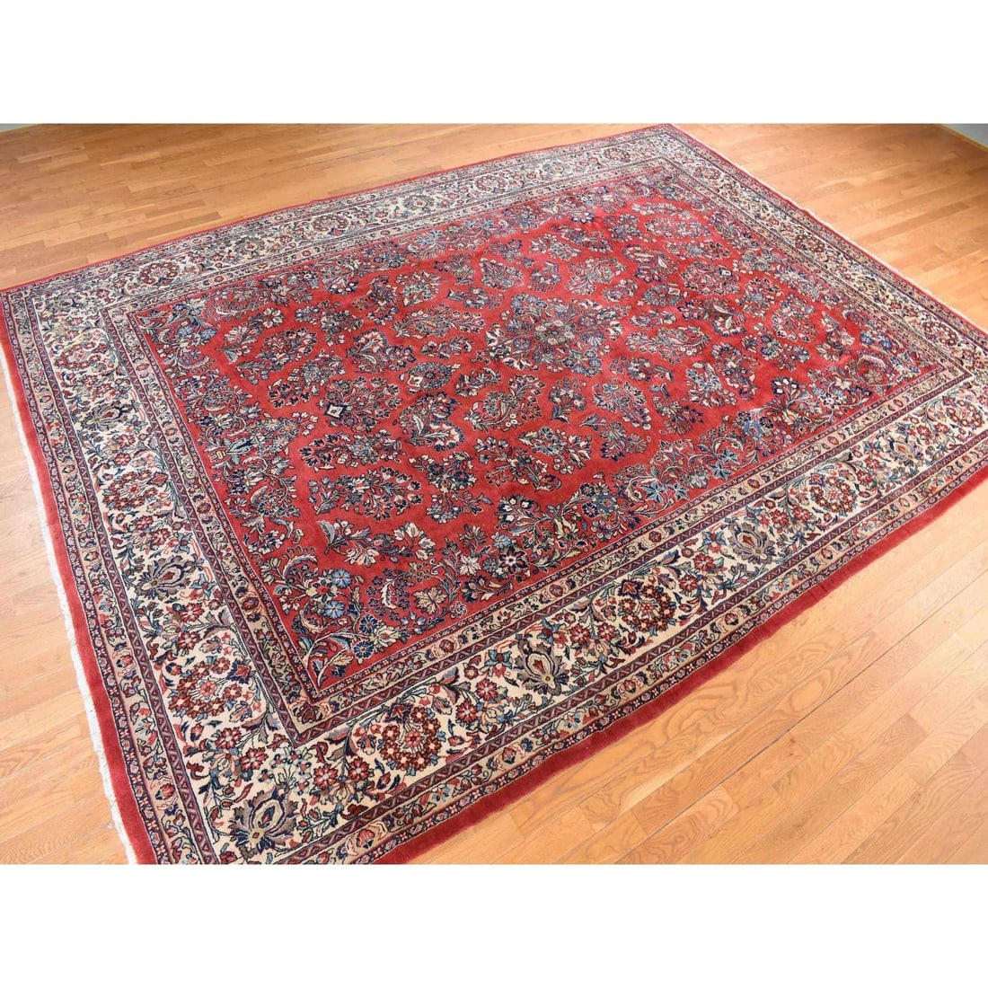 Red Vintage Persian Sarouk in Mint Condition Hand Knotted All Wool Rug - 4