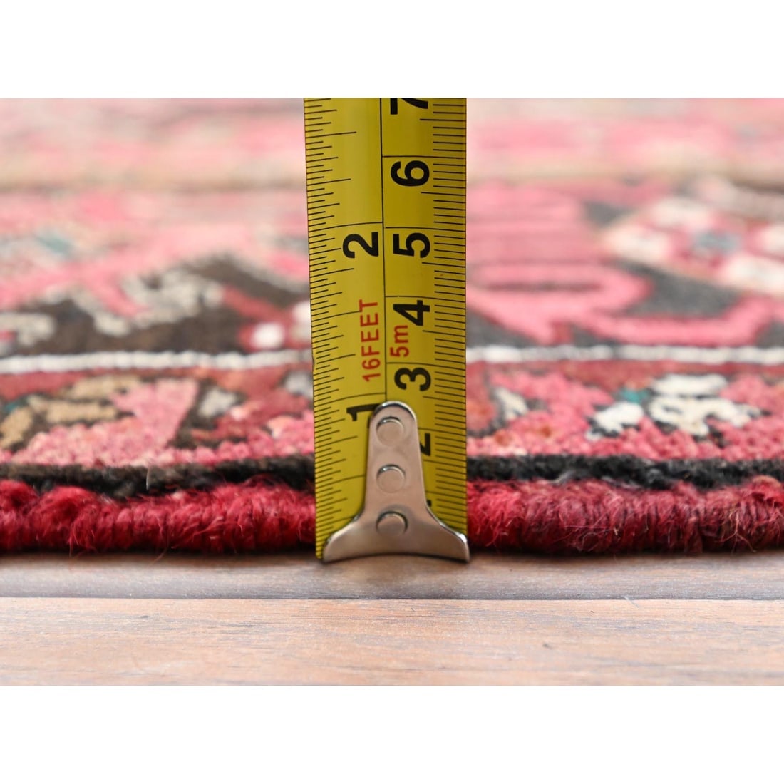 Imperial Red, Pure Wool, Hand Knotted, Semi Antique Persian Heriz Rug - 10