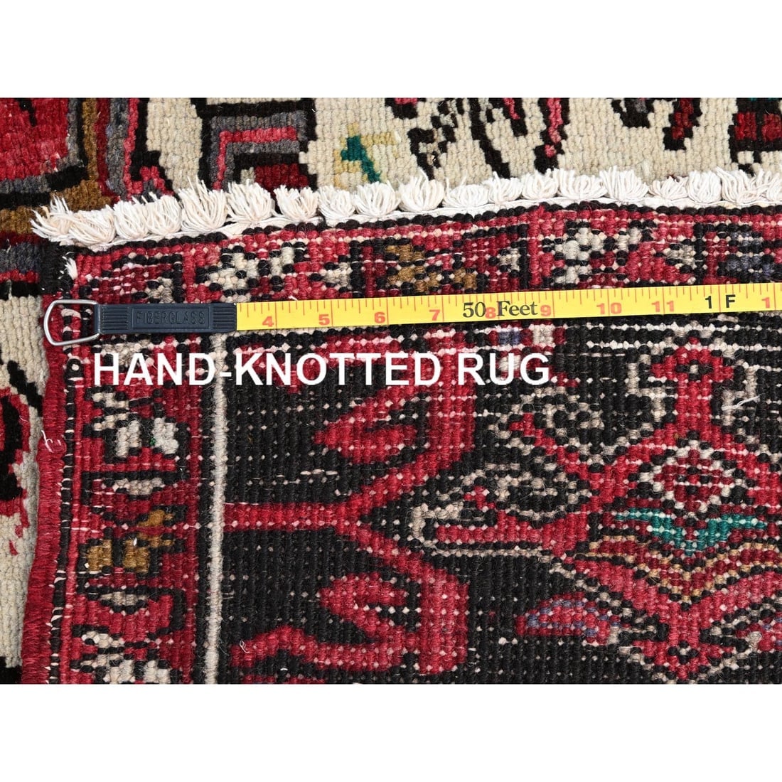 Imperial Red, Pure Wool, Hand Knotted, Semi Antique Persian Heriz Rug - 11