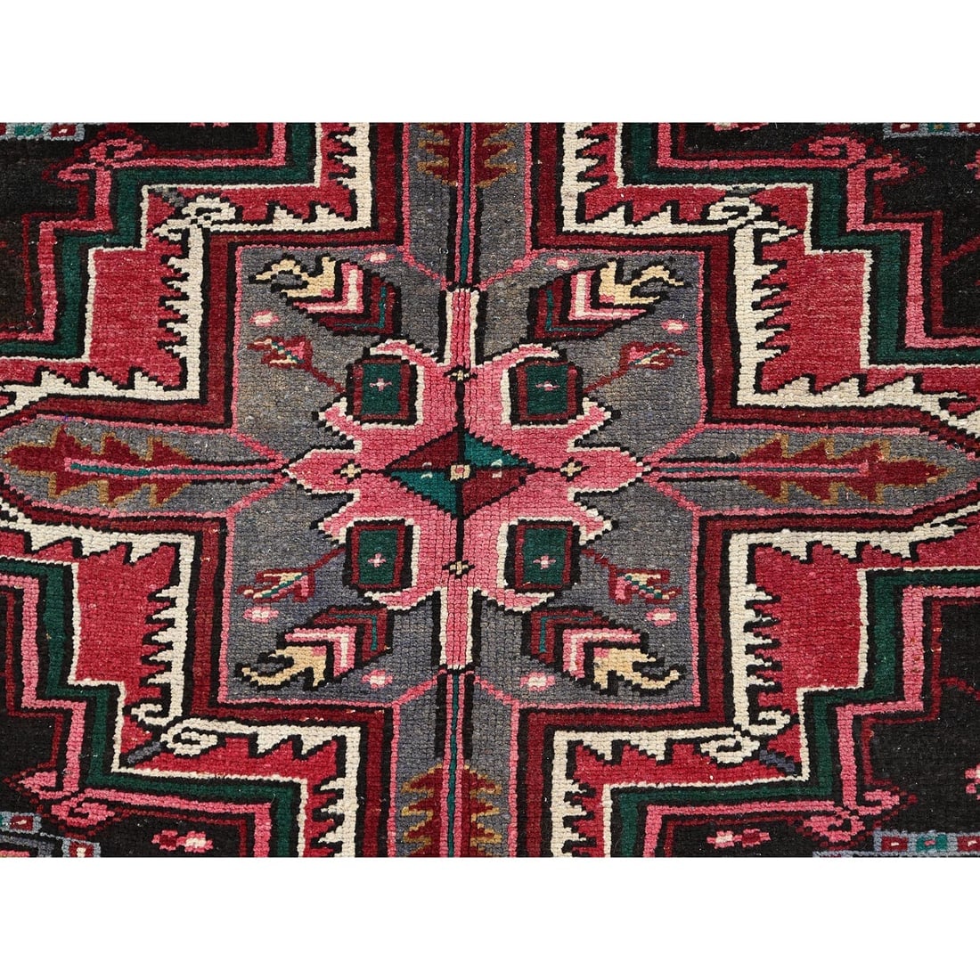 Imperial Red, Pure Wool, Hand Knotted, Semi Antique Persian Heriz Rug - 8
