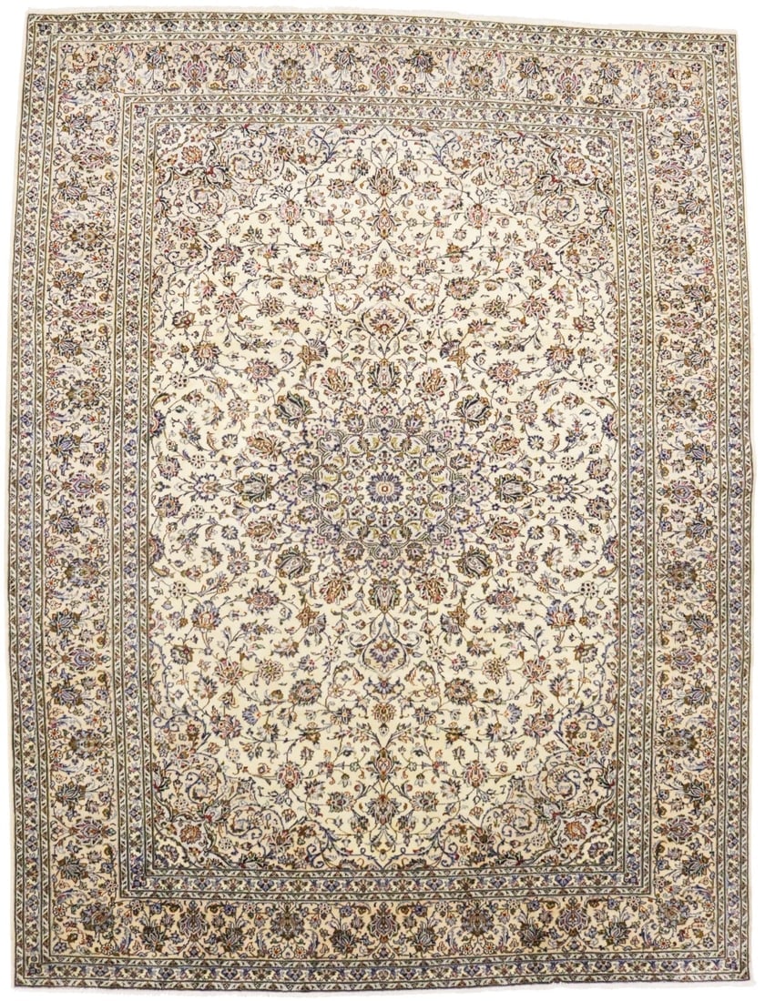 Vintage Cream Traditional 10X13 Kashan Persian Rug (1 of 9)