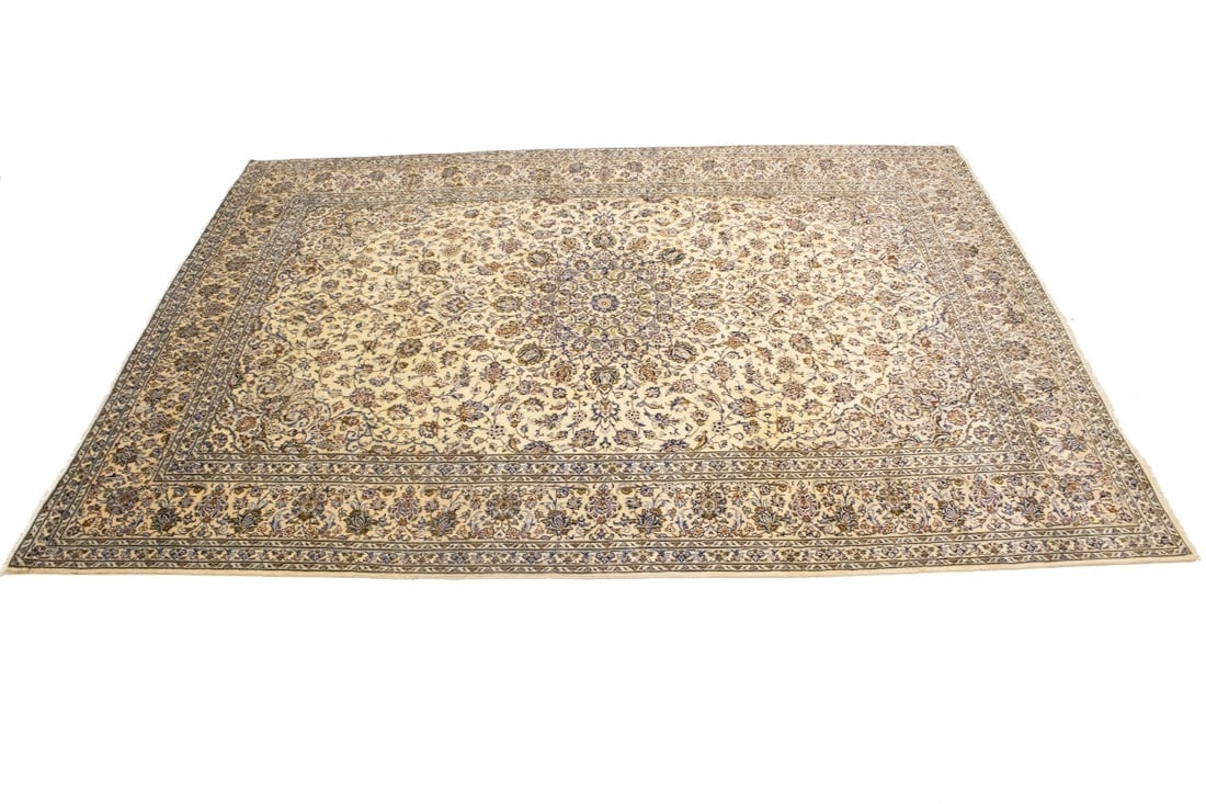 Vintage Cream Traditional 10X13 Kashan Persian Rug - 5