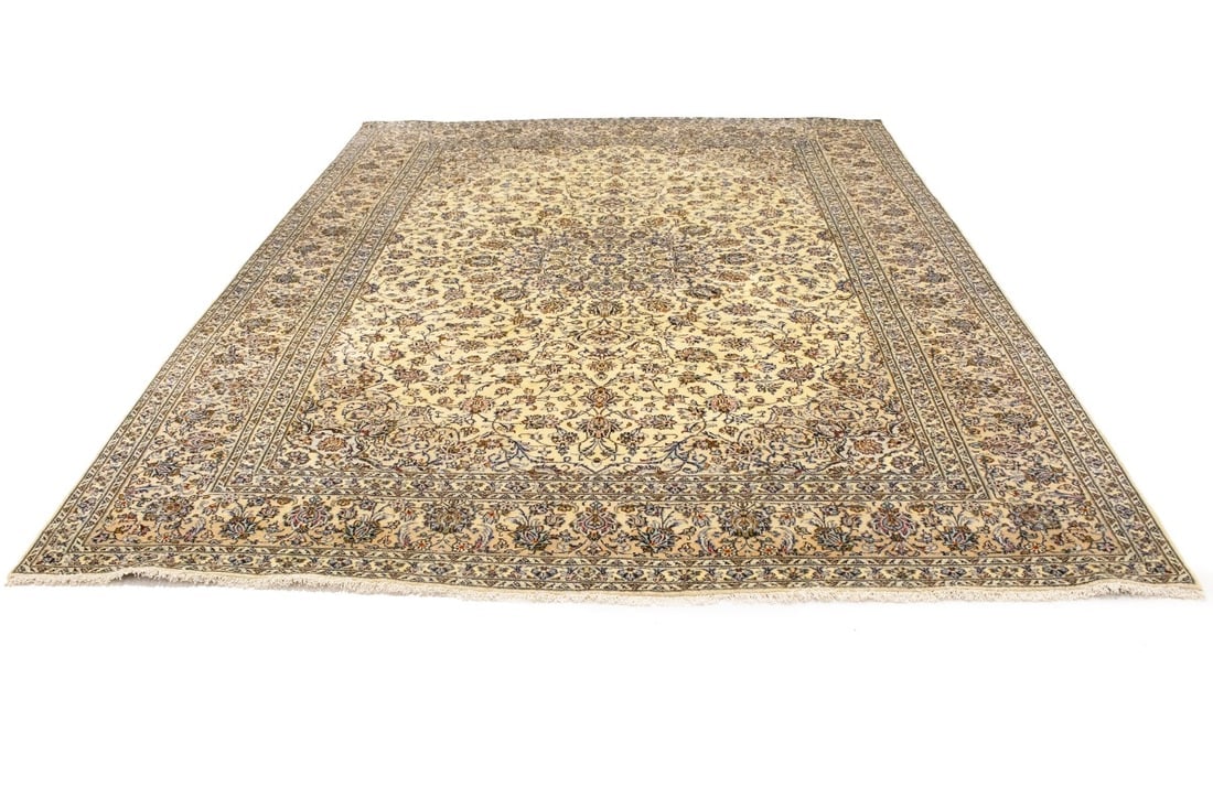 Vintage Cream Traditional 10X13 Kashan Persian Rug - 7