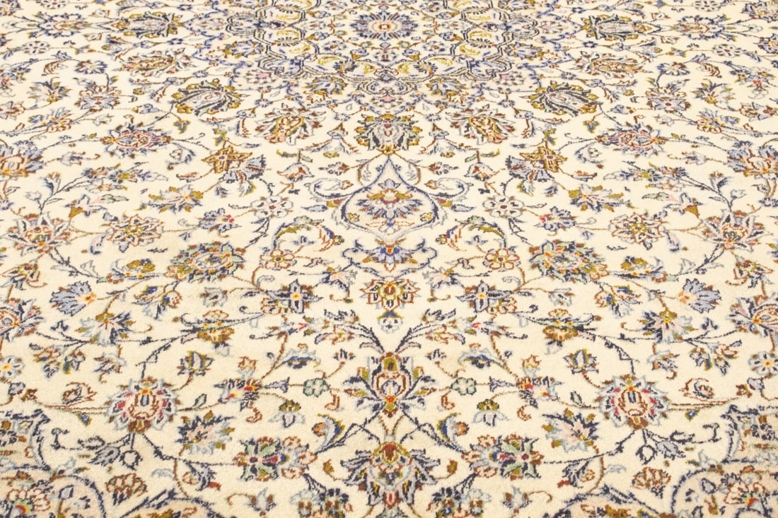 Vintage Cream Traditional 10X13 Kashan Persian Rug - 9