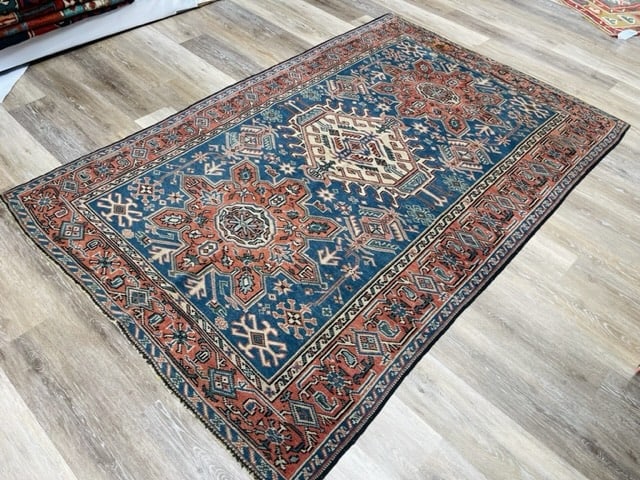 Antique Kazak Caucasian Rug-4925: Title:Antique Kazak Caucasian Rug-4925 Description:Beautiful and decorative antique Kazak Caucasian rug from southwest Persia, size 4 ft by 6 ft. 7 inches, circa late 19th century,, very nice lifgt bl
