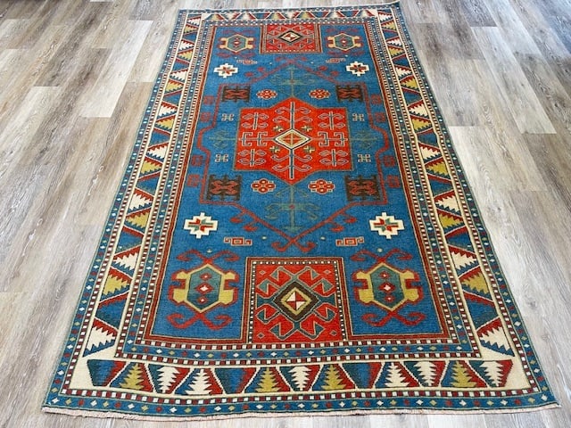 Antique Facharlo Kazak Caucasian Rug-5166: Title:Antique Facharlo Kazak Caucasian Rug-5166 Description:Beautiful antique farchalo kazak Caucasian fron southwest Caucasian, size 4 ft. 4 inches by 7 ft. 7 inches, circa late 19th century, excelle