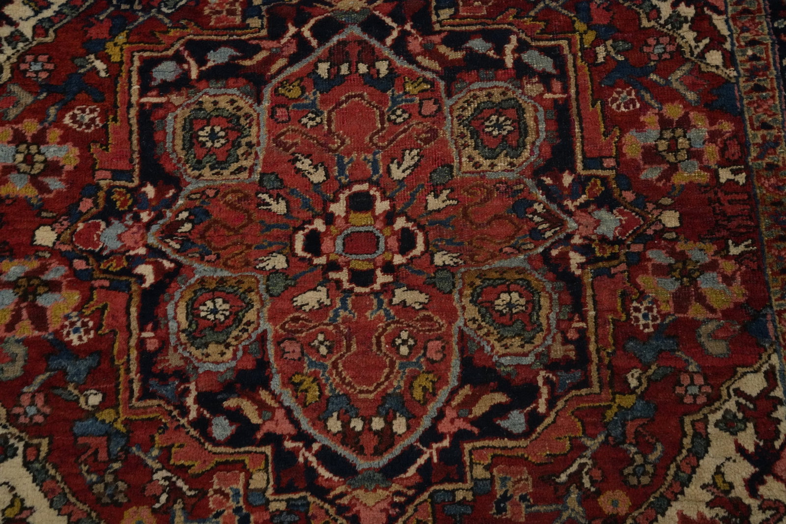 Pre-1900 Antique Heriz Serapi Vegetable Dye Persian Rug 4x4 - 5