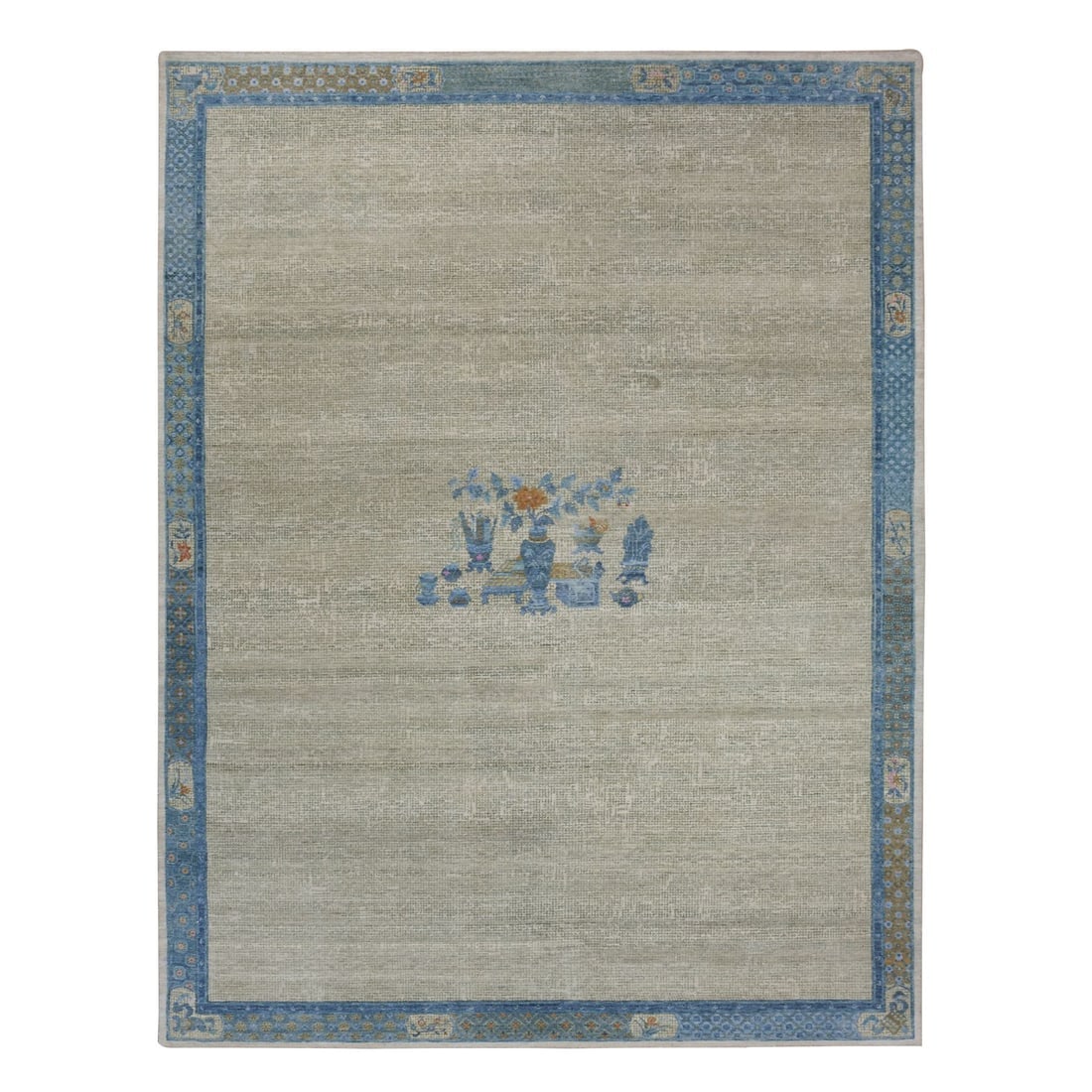 Ash Gray, Antique ChineseInspired, Open Field with Flower Bouquet: Title: Ash Gray, Antique ChineseInspired, Open Field with Flower Bouquet Description:This is a truly genuine one-of-a-kind. It has been Knotted for months and months in the centuries-old weaving craft