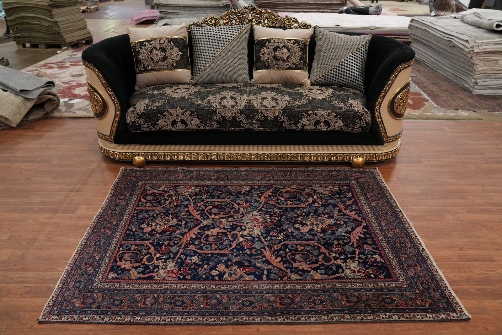Antique Vegetable Dye Sarouk Farahan Persian Rug 5x6 - 3