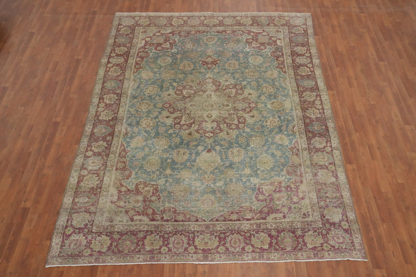 Antique Aqua Vegetable Dye Tabriz Persian Area Rug 8x11 - 2