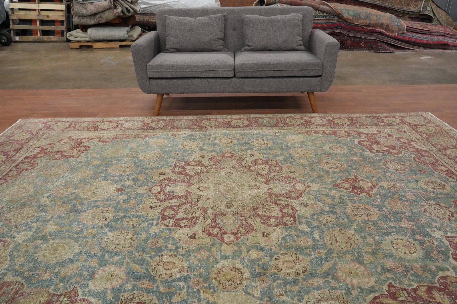 Antique Aqua Vegetable Dye Tabriz Persian Area Rug 8x11 - 3