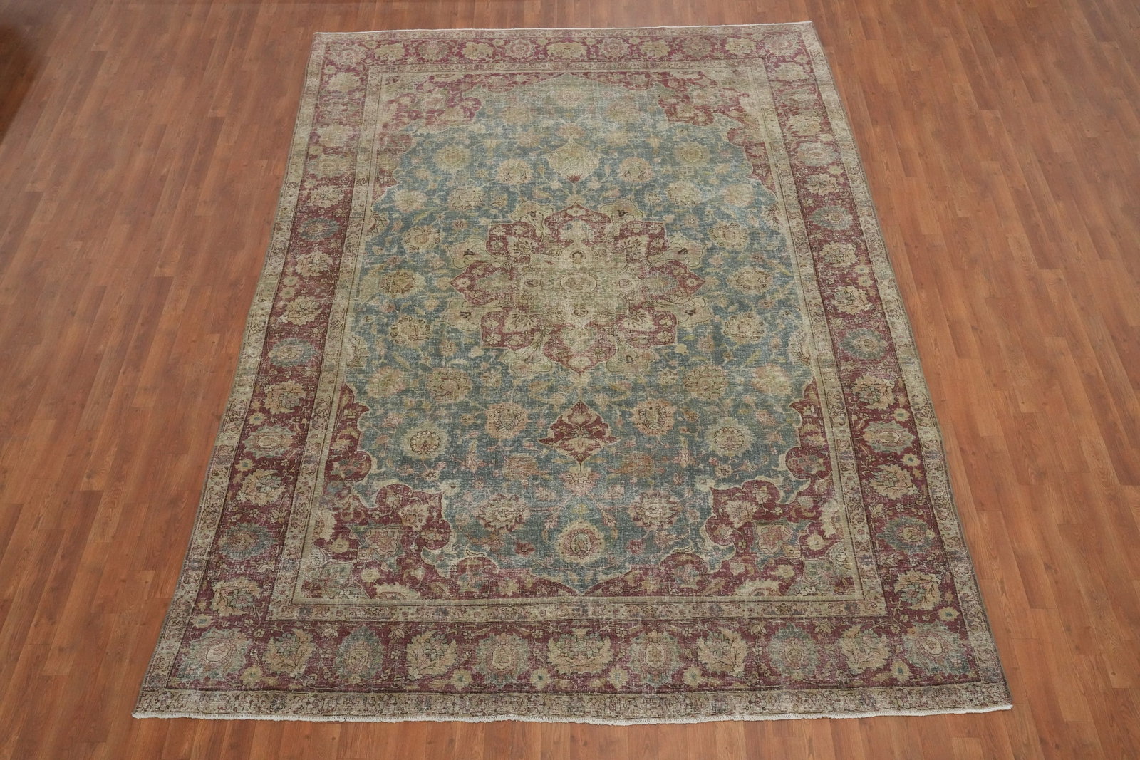 Antique Aqua Vegetable Dye Tabriz Persian Area Rug 8x11 - 4