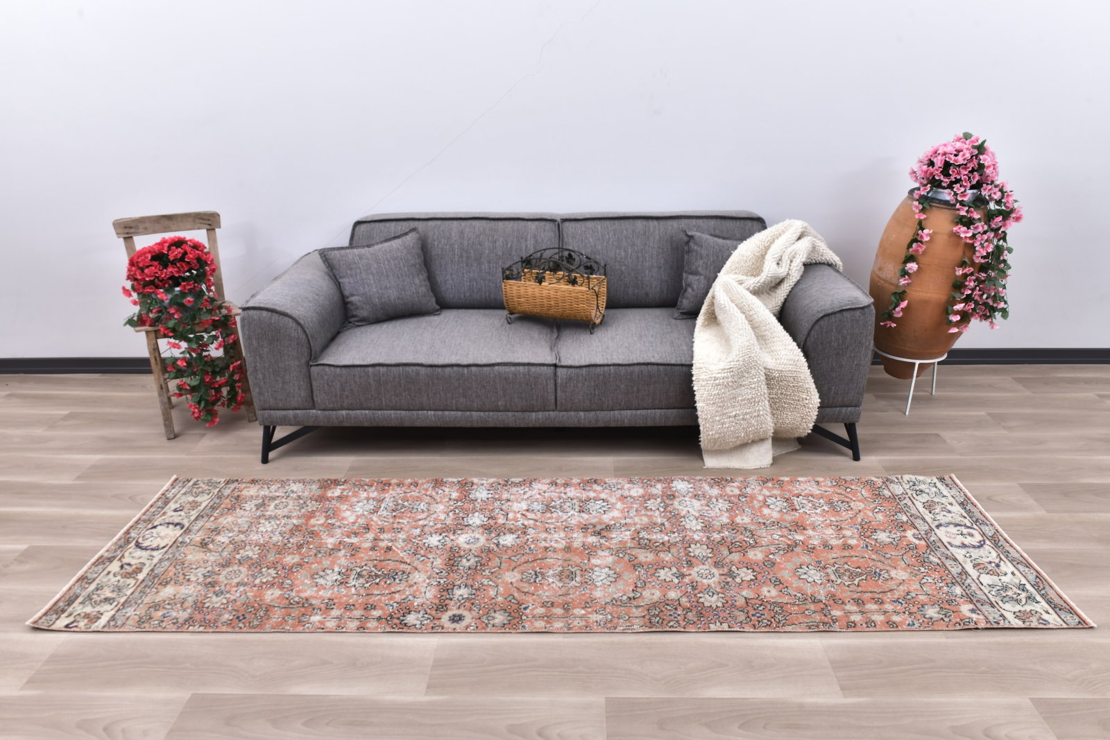 2'7'' x 9'3'' Handmade Vintage Wool Rug - 242348: Title: 2'7'' x 9'3'' Handmade Vintage Wool Rug - 242348 Description:2'7'' x 9'3'' Handmade Vintage Wool Rug - 242348 Origin:Turkiye Date/Period:1960-90 Materials:Wool,Cotton Dimension:2'7''x9'3'' ft, 
