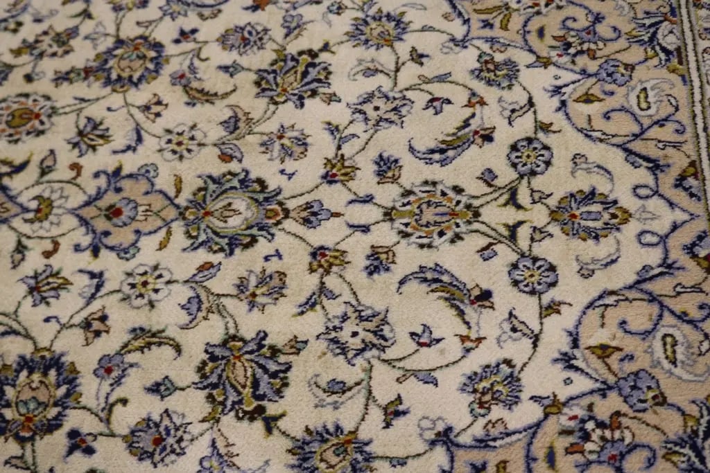 Vintage Cream 7X10 Traditional Kashan Persian Rug - 8
