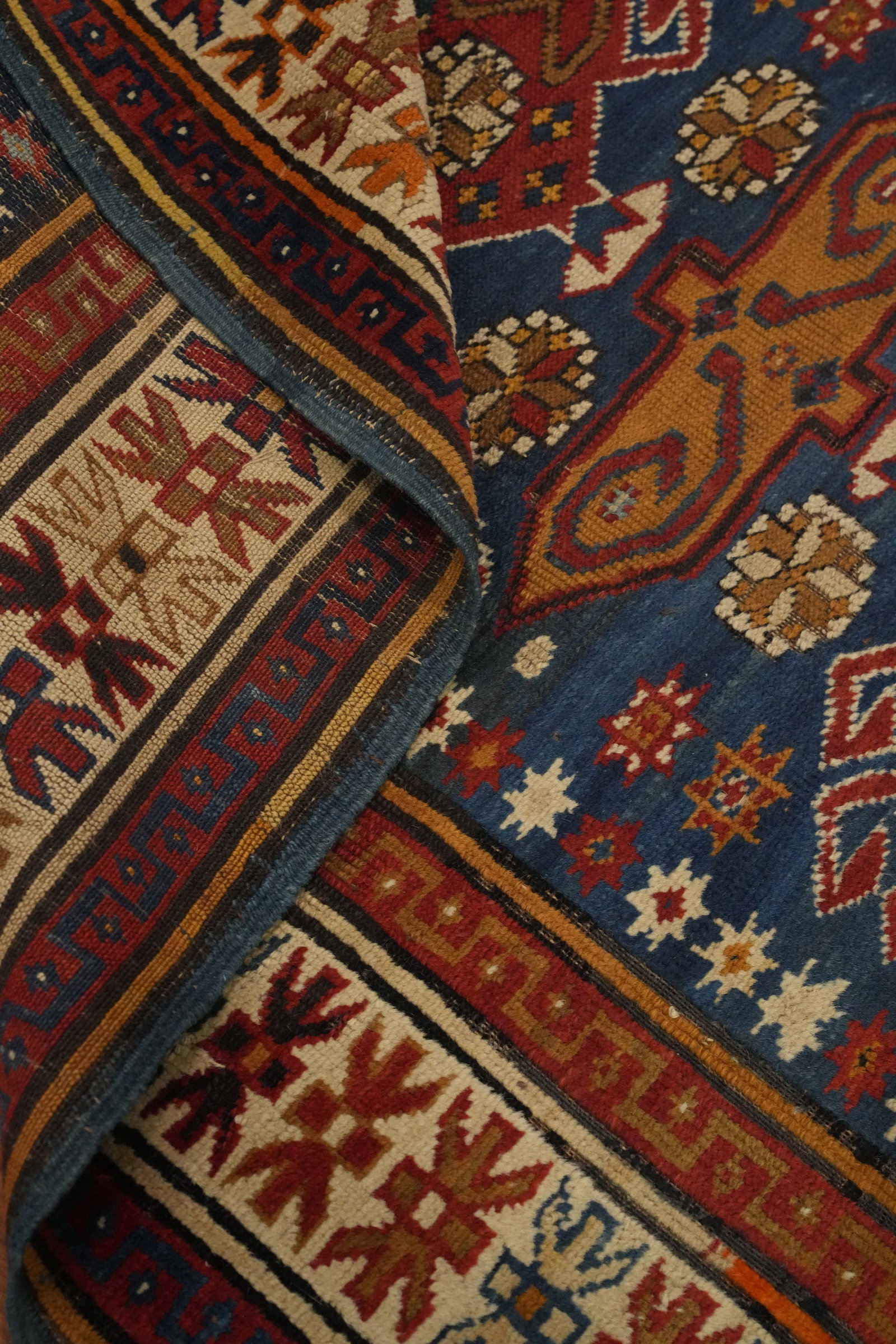 Pre-1900 Antique Kazak Vegetable Dye Rug 4x5 - 14