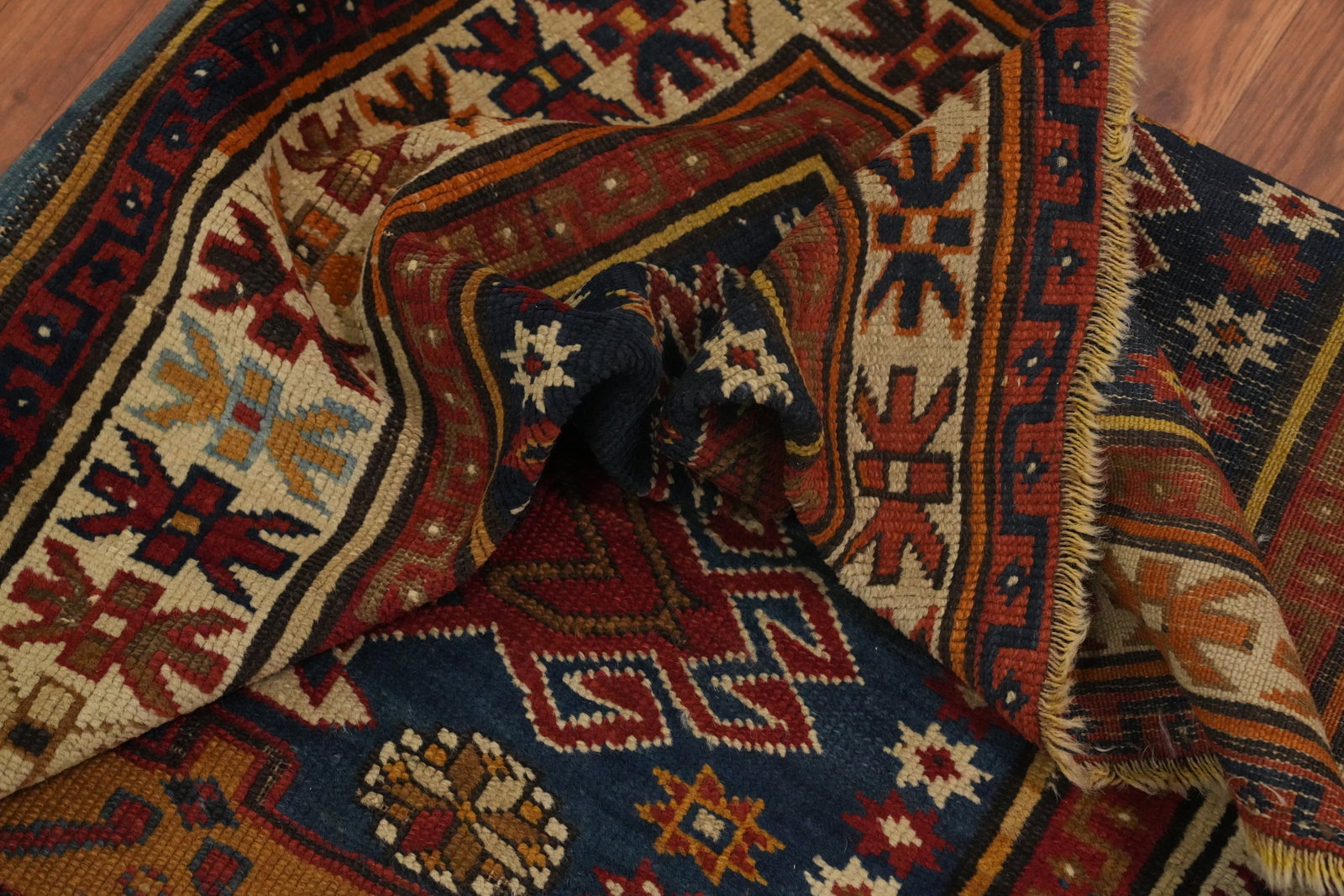Pre-1900 Antique Kazak Vegetable Dye Rug 4x5 - 15