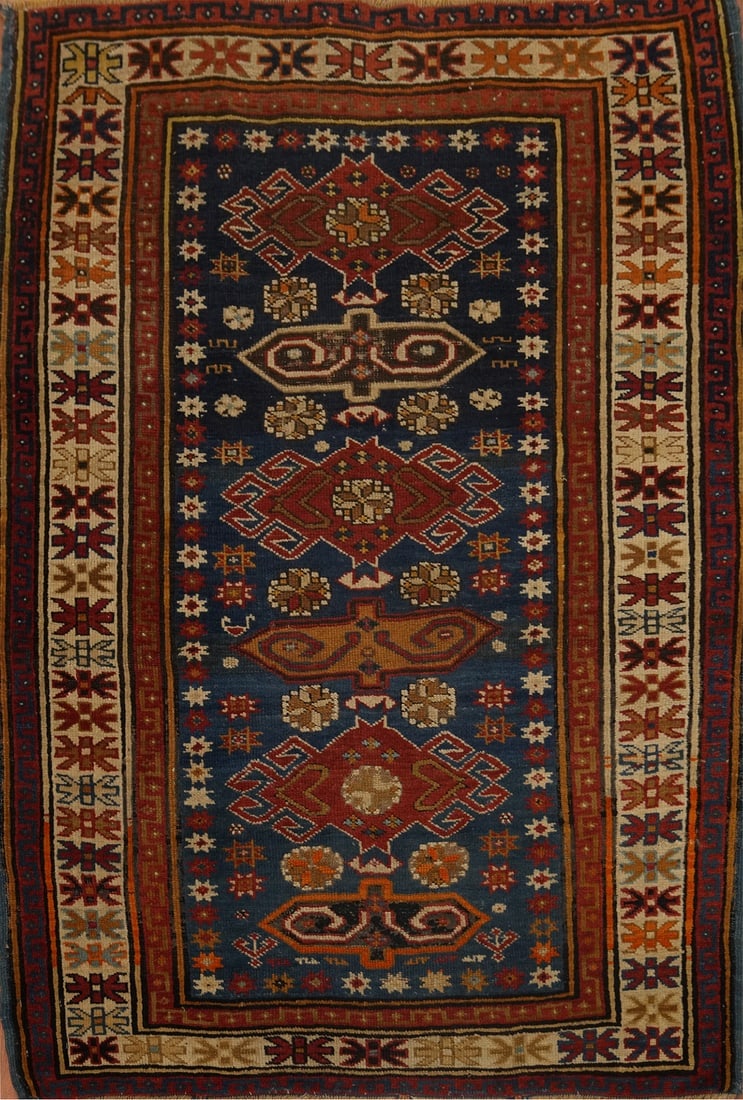 Pre-1900 Antique Kazak Vegetable Dye Rug 4x5: Title: Pre-1900 Antique Kazak Vegetable Dye Rug 4x5 Description:A Beautiful Genuine Russia Kazak rug is Hand Knotted by skillful weavers in Russia with