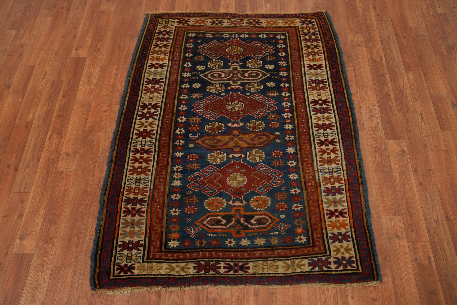 Pre-1900 Antique Kazak Vegetable Dye Rug 4x5 - 2