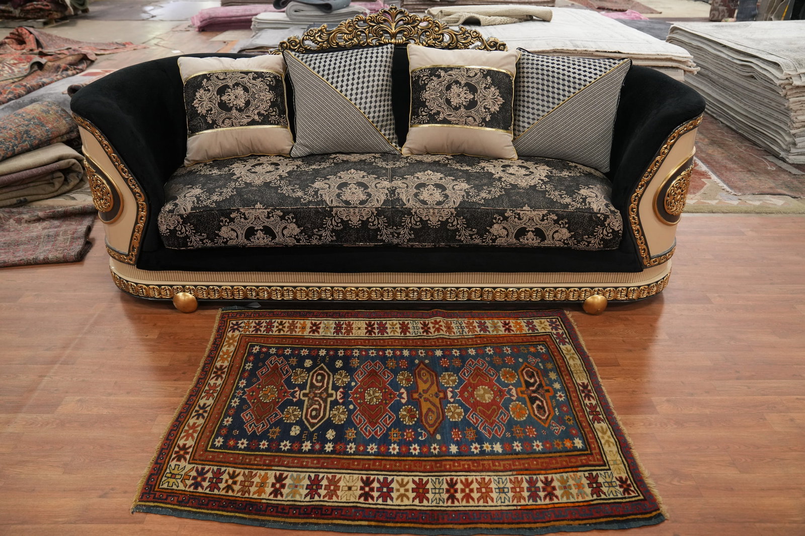 Pre-1900 Antique Kazak Vegetable Dye Rug 4x5 - 3