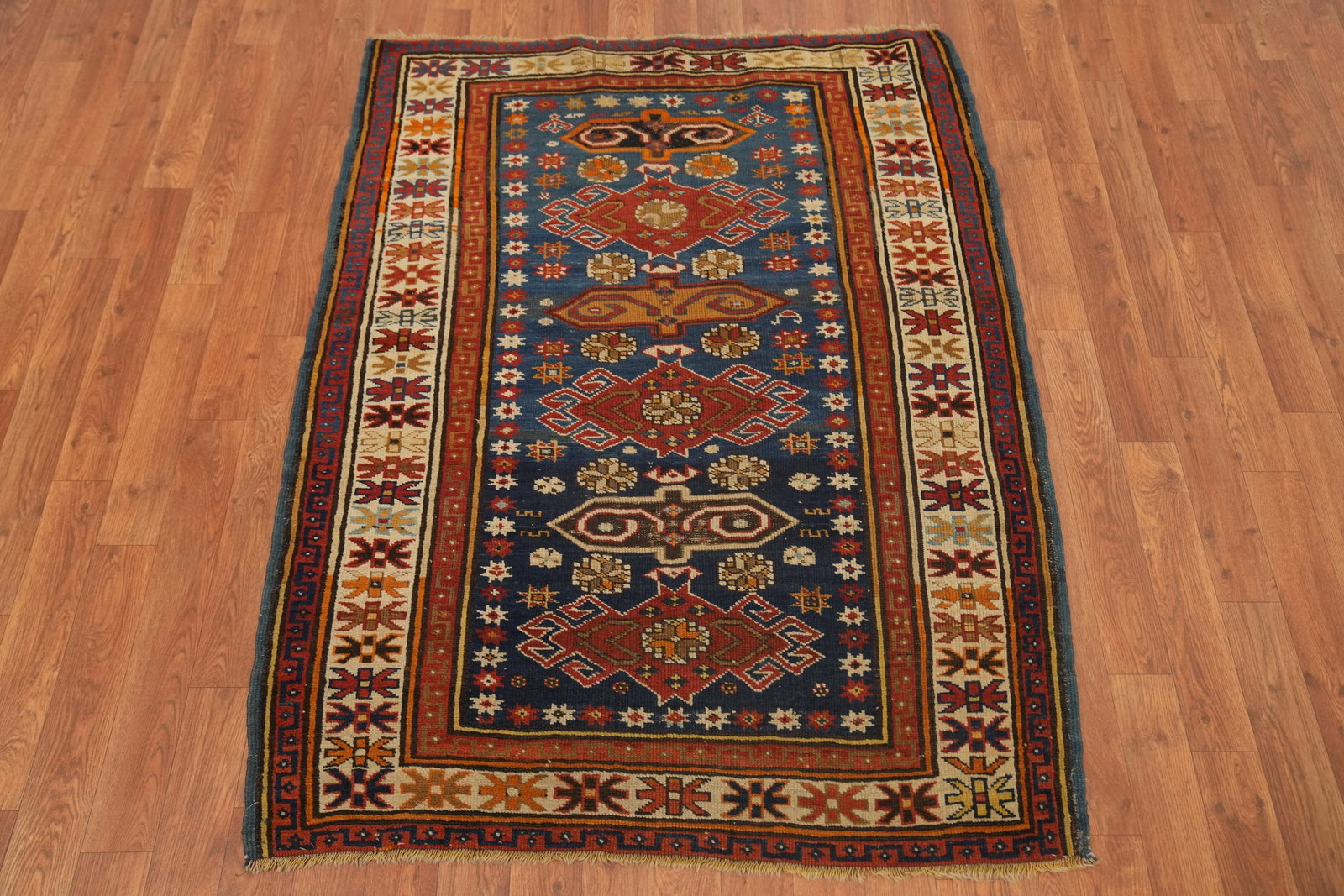 Pre-1900 Antique Kazak Vegetable Dye Rug 4x5 - 4