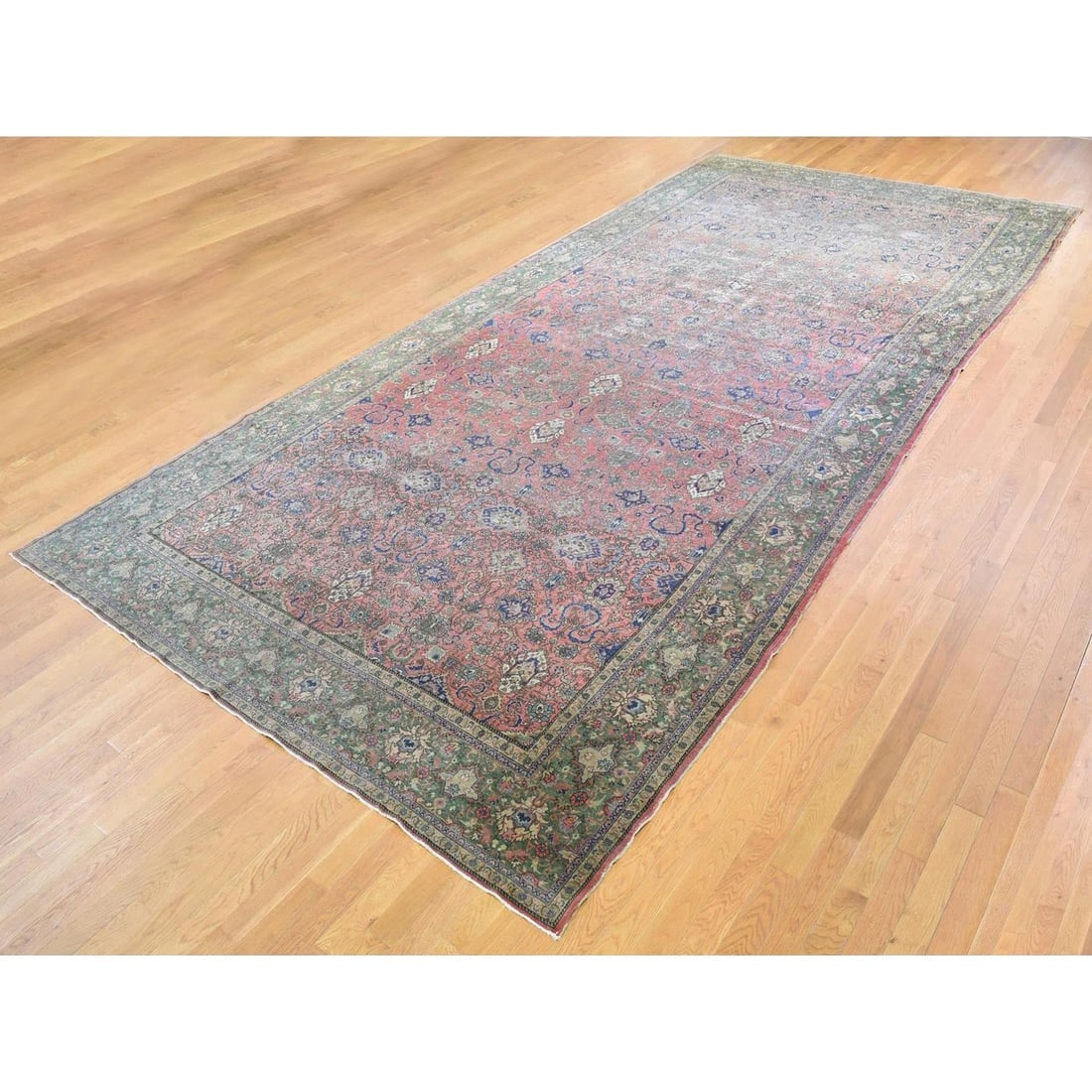 Pink Hand Knotted Antique Turkish Sivas Worn and Distressed, Wool Rug - 2