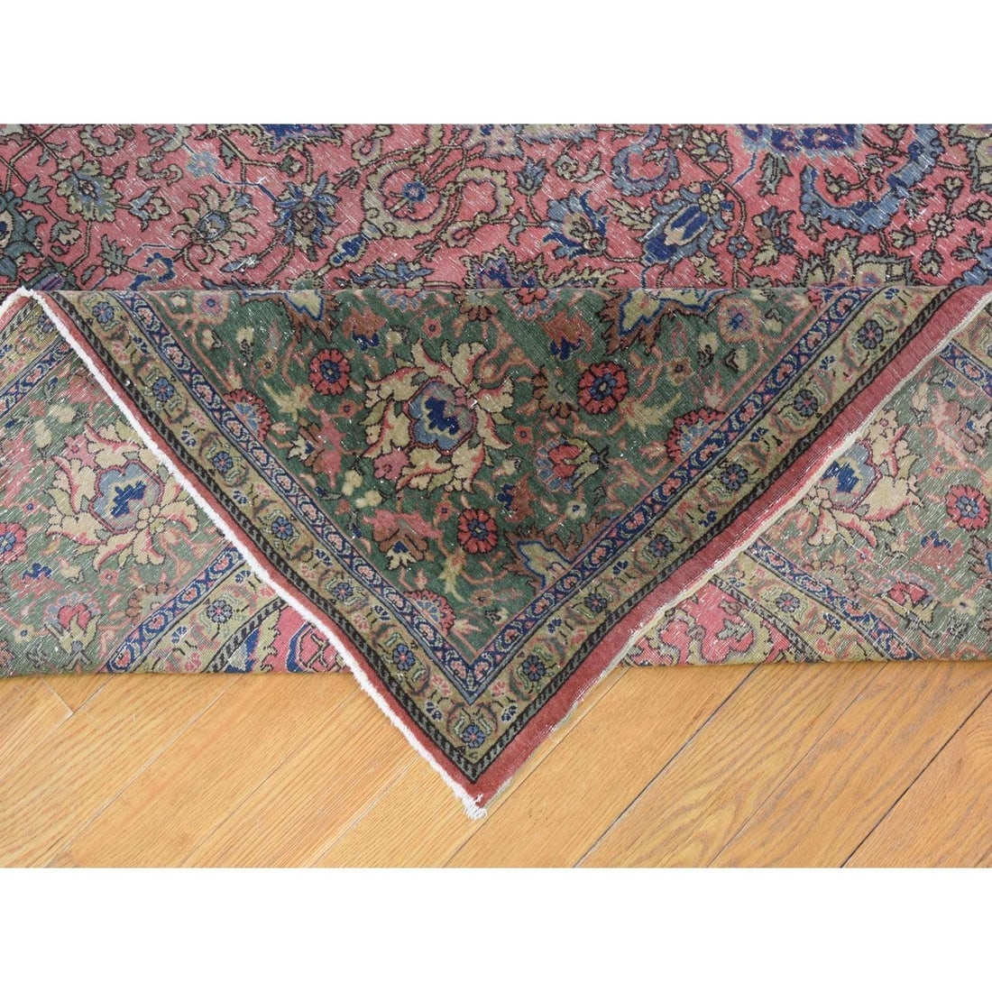 Pink Hand Knotted Antique Turkish Sivas Worn and Distressed, Wool Rug - 5