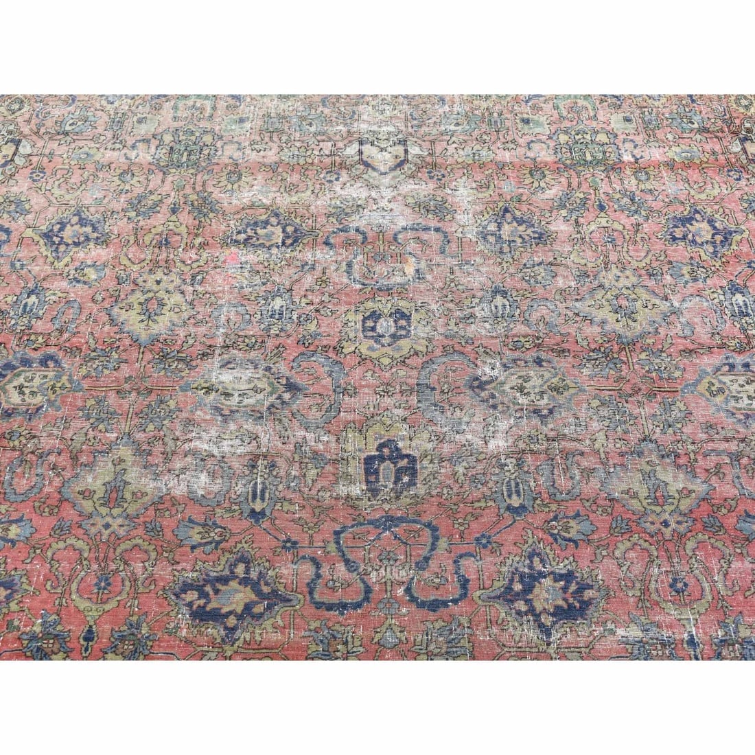 Pink Hand Knotted Antique Turkish Sivas Worn and Distressed, Wool Rug - 7