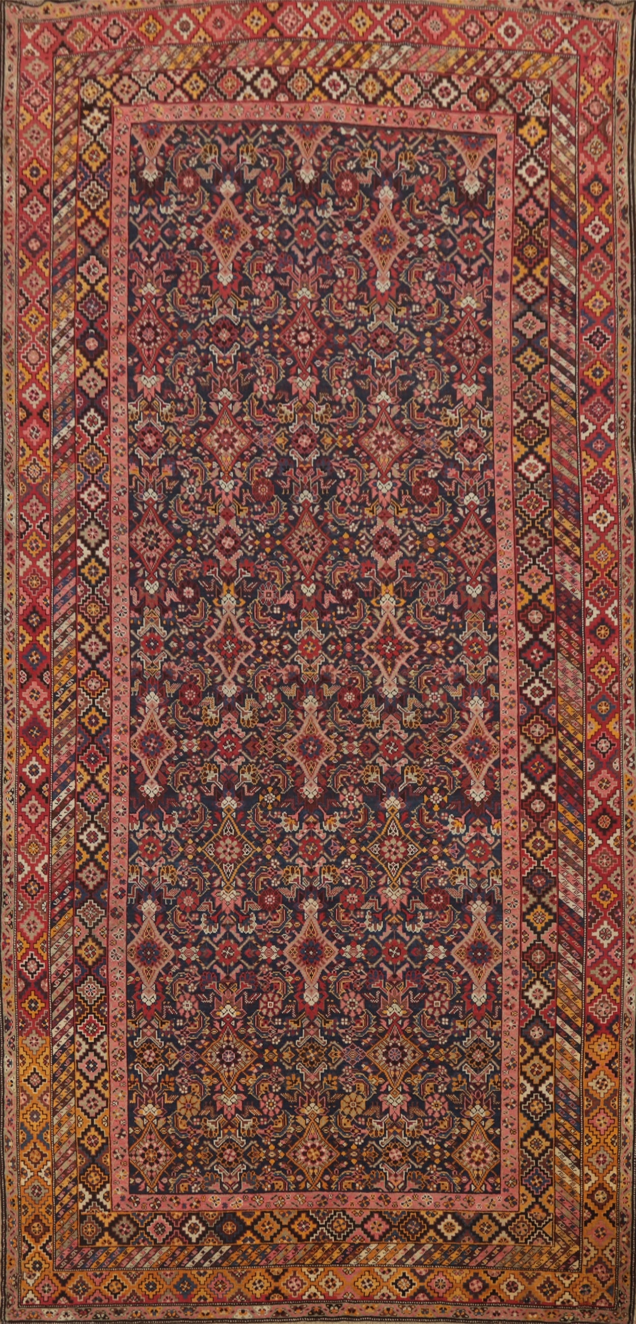 Pre-1900 Antique Kazak Vegetable Dye Large Rug 7x15: Title: Pre-1900 Antique Kazak Vegetable Dye Large Rug 7x15 Description:A Beautiful Genuine Russia Kazak rug is Hand Knotted by skillful weavers in Russia with