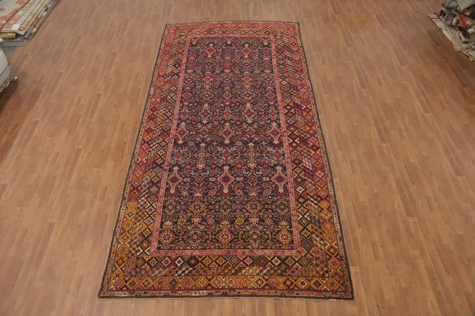 Pre-1900 Antique Kazak Vegetable Dye Large Rug 7x15 - 2