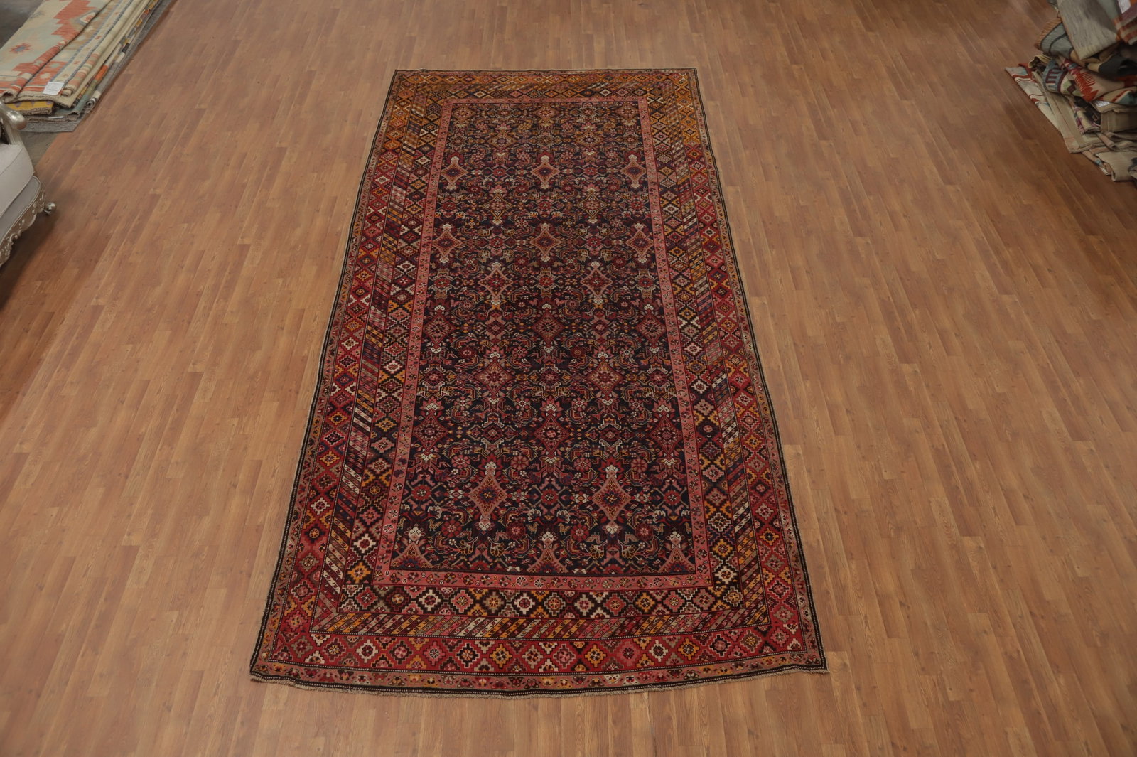 Pre-1900 Antique Kazak Vegetable Dye Large Rug 7x15 - 4