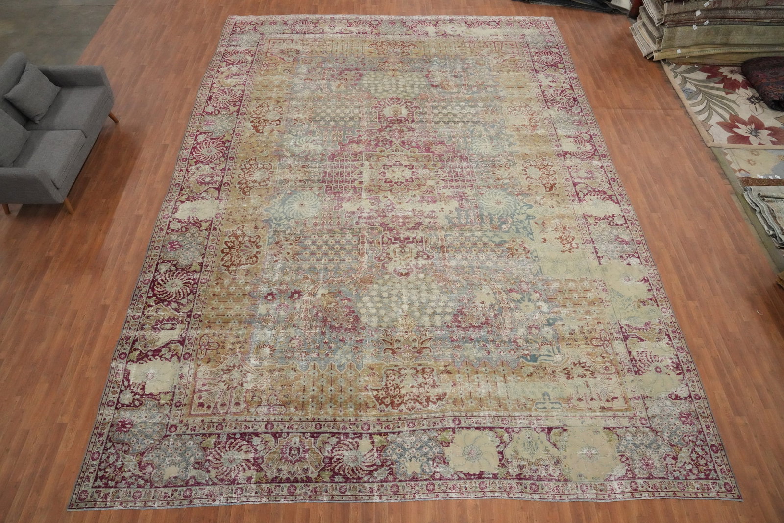 Pre-1900 Antique Kerman Ravar Vegetable Dye Persian Rug 15x20 - 2