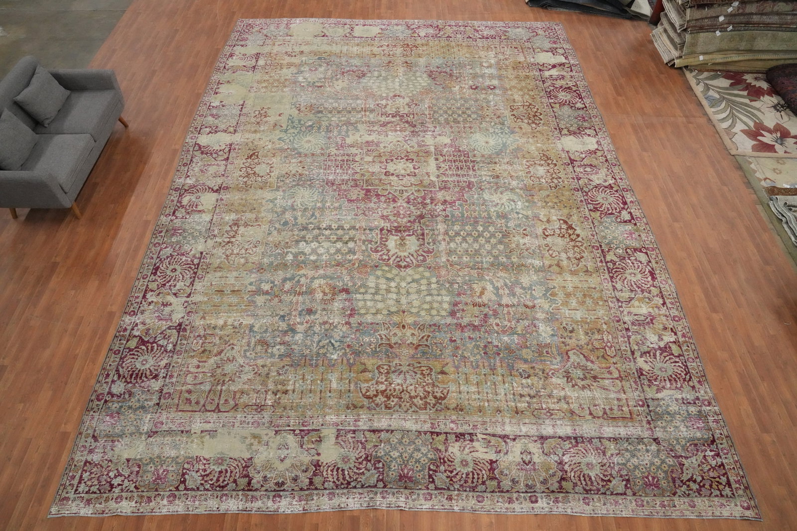 Pre-1900 Antique Kerman Ravar Vegetable Dye Persian Rug 15x20 - 4