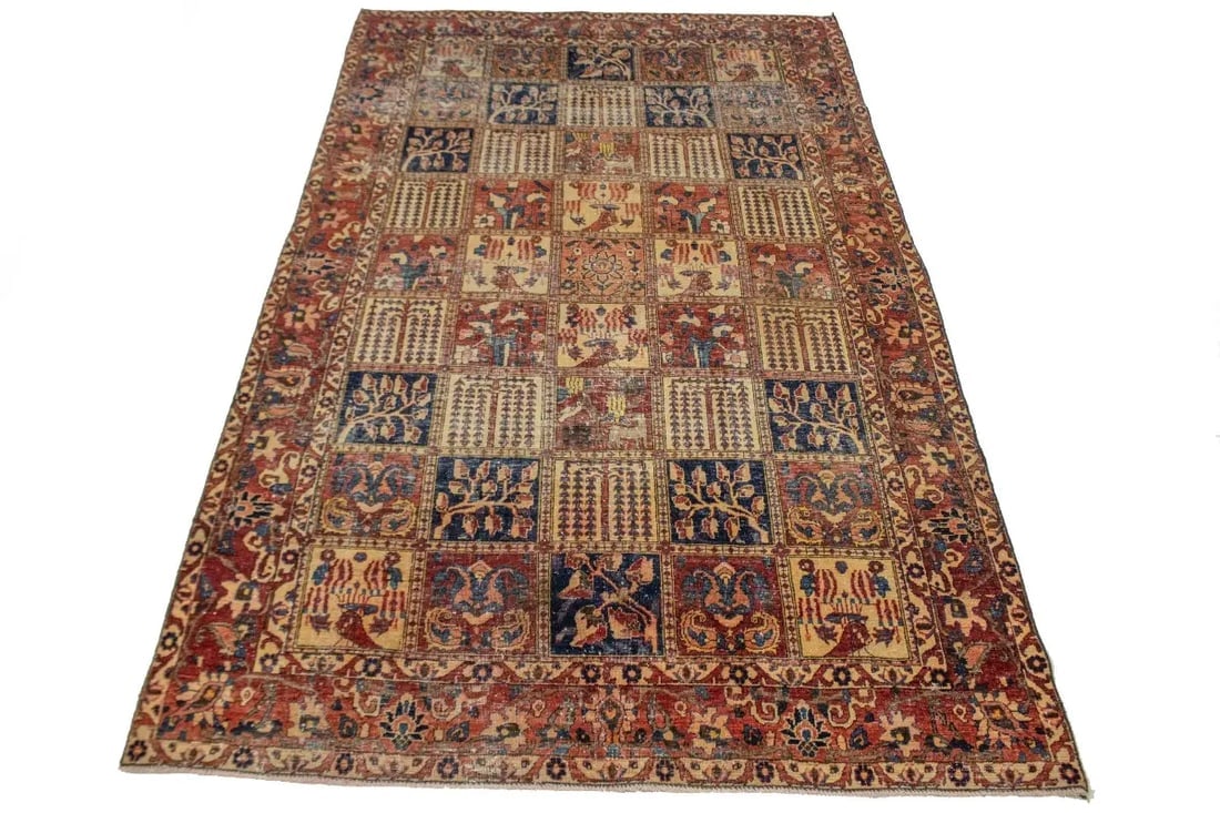 Antique Distressed Muted Tribal 7X11 Bakhtiari Persian Rug - 3