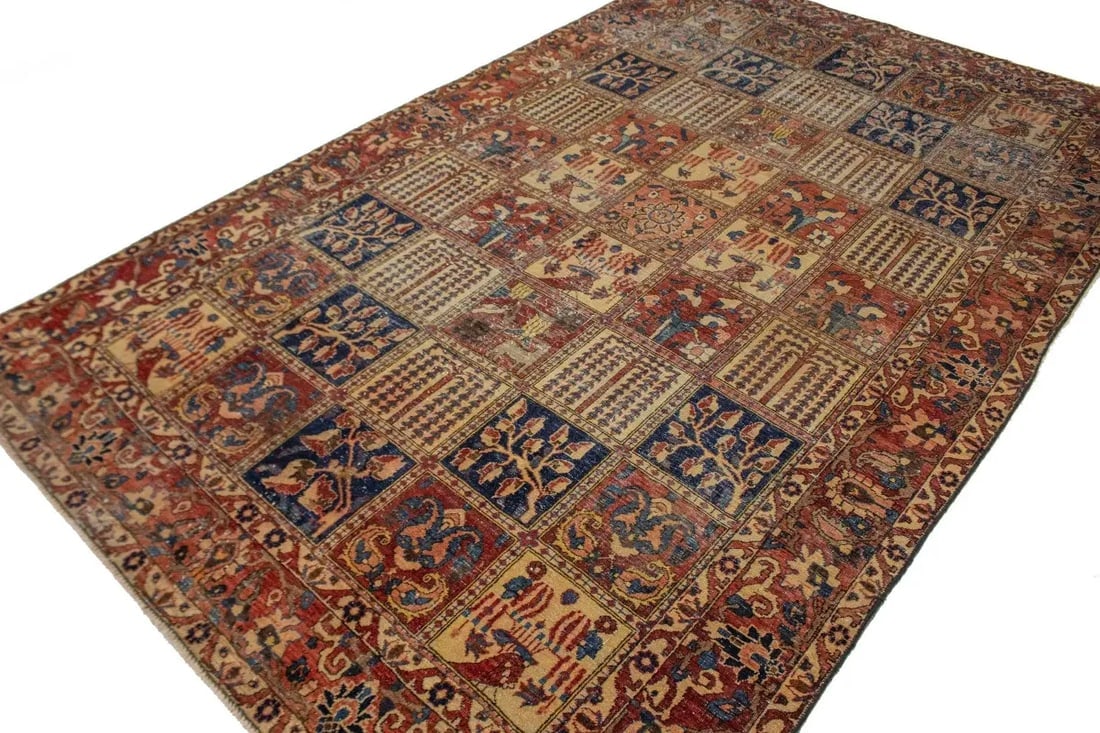 Antique Distressed Muted Tribal 7X11 Bakhtiari Persian Rug - 4