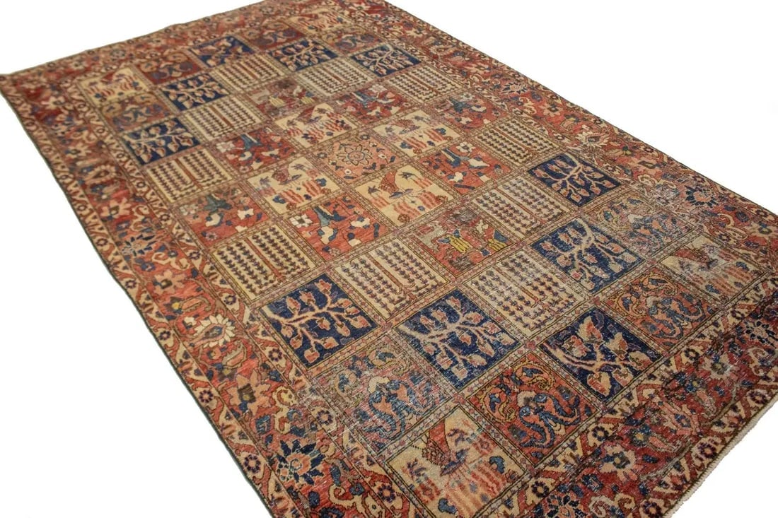 Antique Distressed Muted Tribal 7X11 Bakhtiari Persian Rug - 5