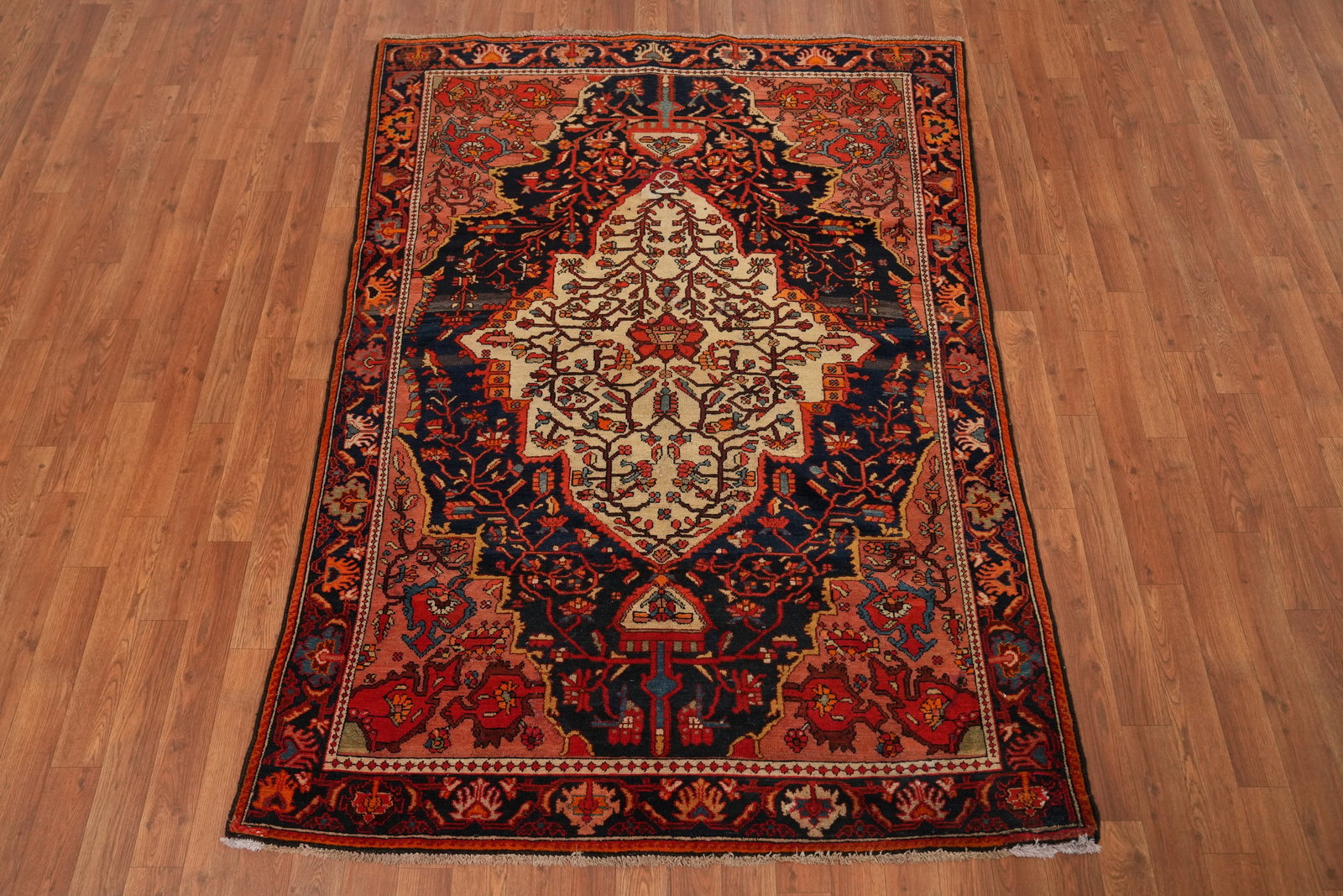 Antique Sarouk Farahan Vegetable Dye Persian Rug 5x6 - 2