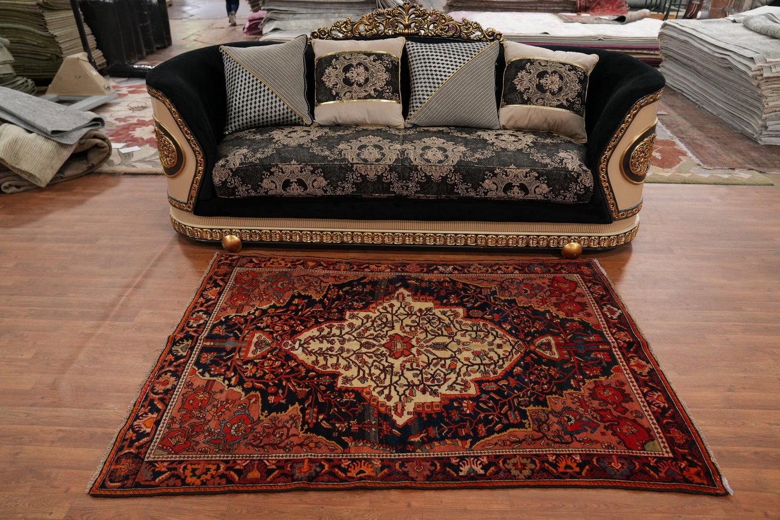 Antique Sarouk Farahan Vegetable Dye Persian Rug 5x6 - 3