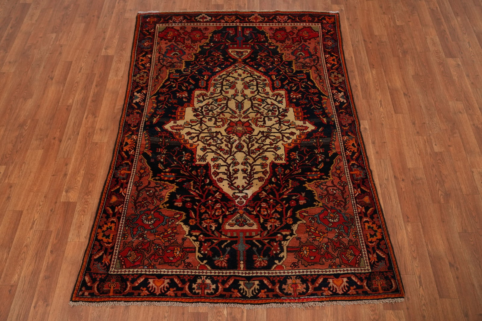 Antique Sarouk Farahan Vegetable Dye Persian Rug 5x6 - 4